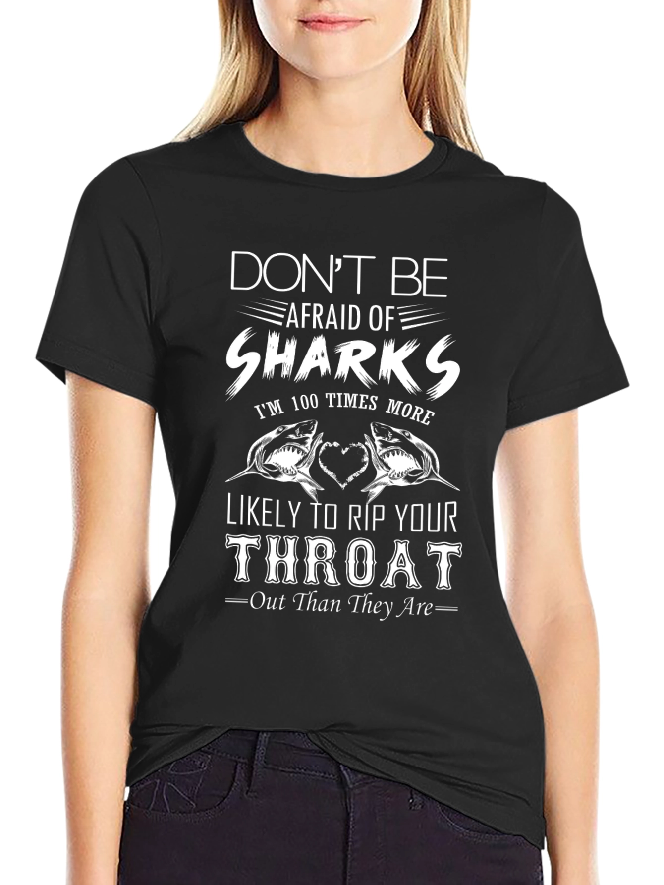 Dont Be Afraid of Sharks Black Graphic Tee