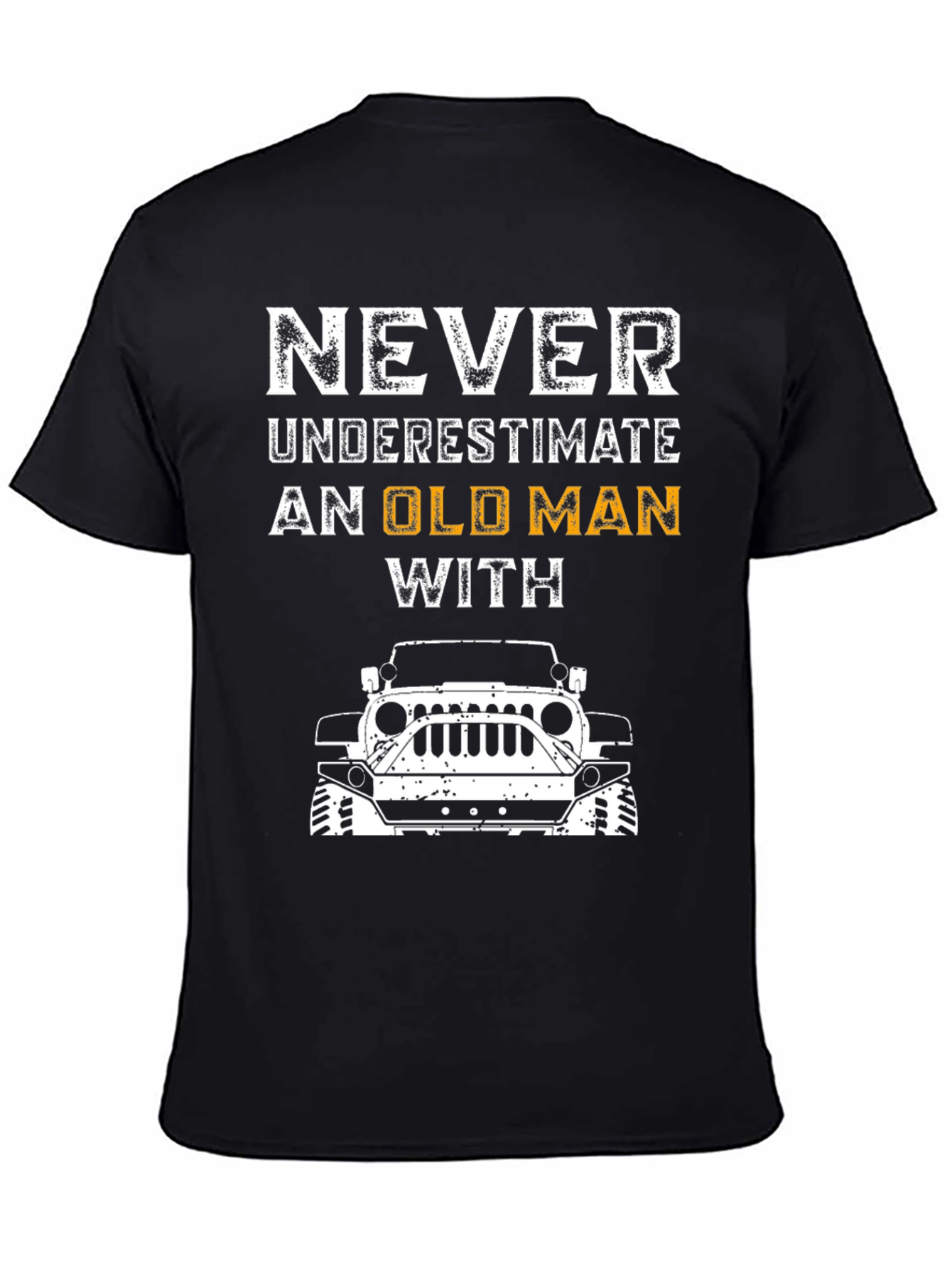 Old Man With Jeep T-Shirt - Black