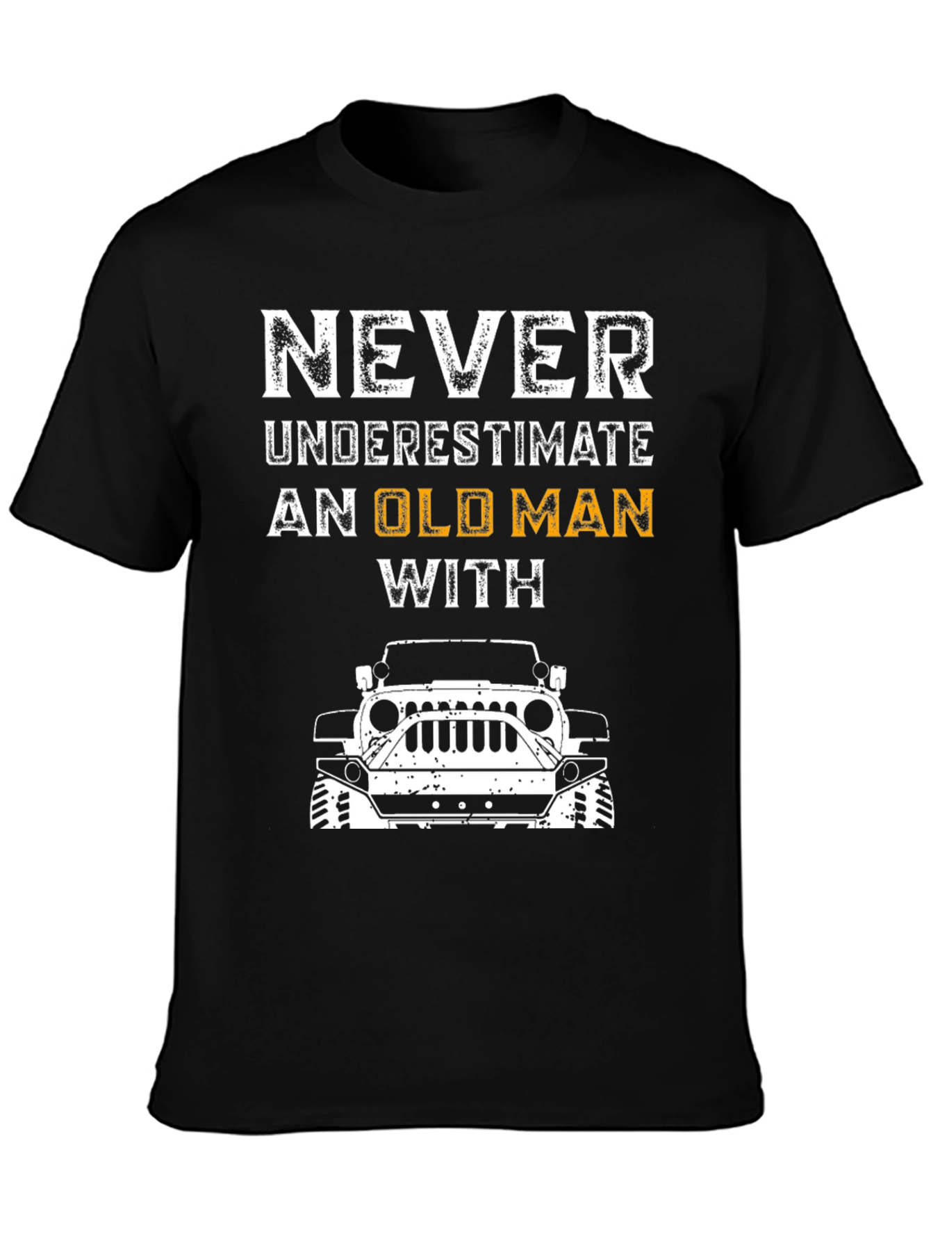 Old Man With Jeep T-Shirt - Black