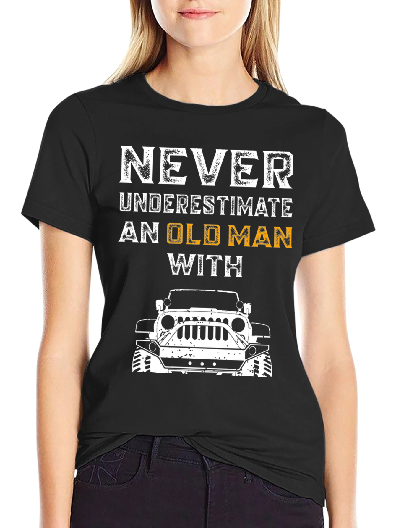 Old Man With Jeep T-Shirt - Black