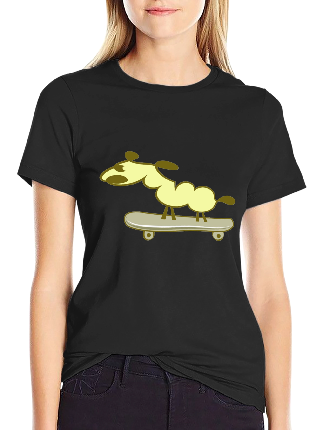Dog on Skateboard Graphic Tee - Black