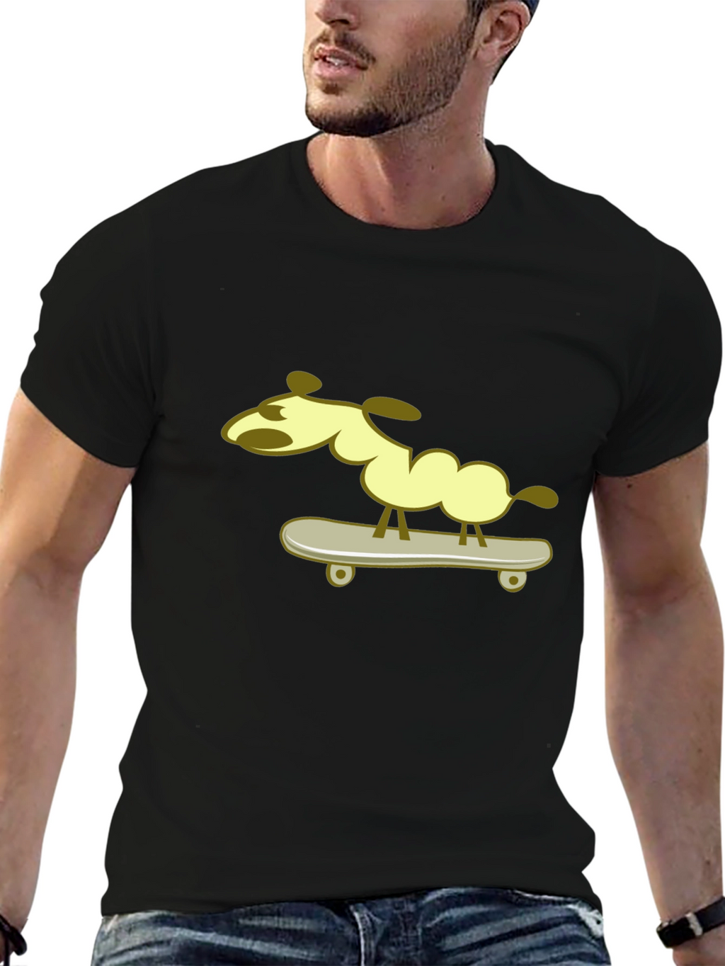 Dog on Skateboard Graphic Tee - Black