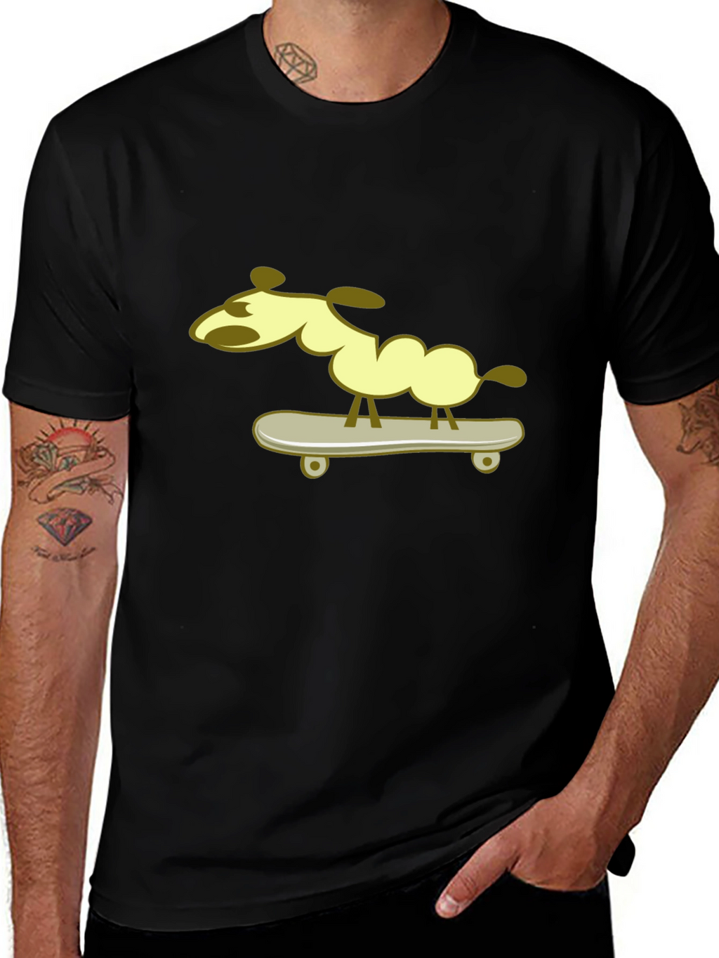 Dog on Skateboard Graphic Tee - Black