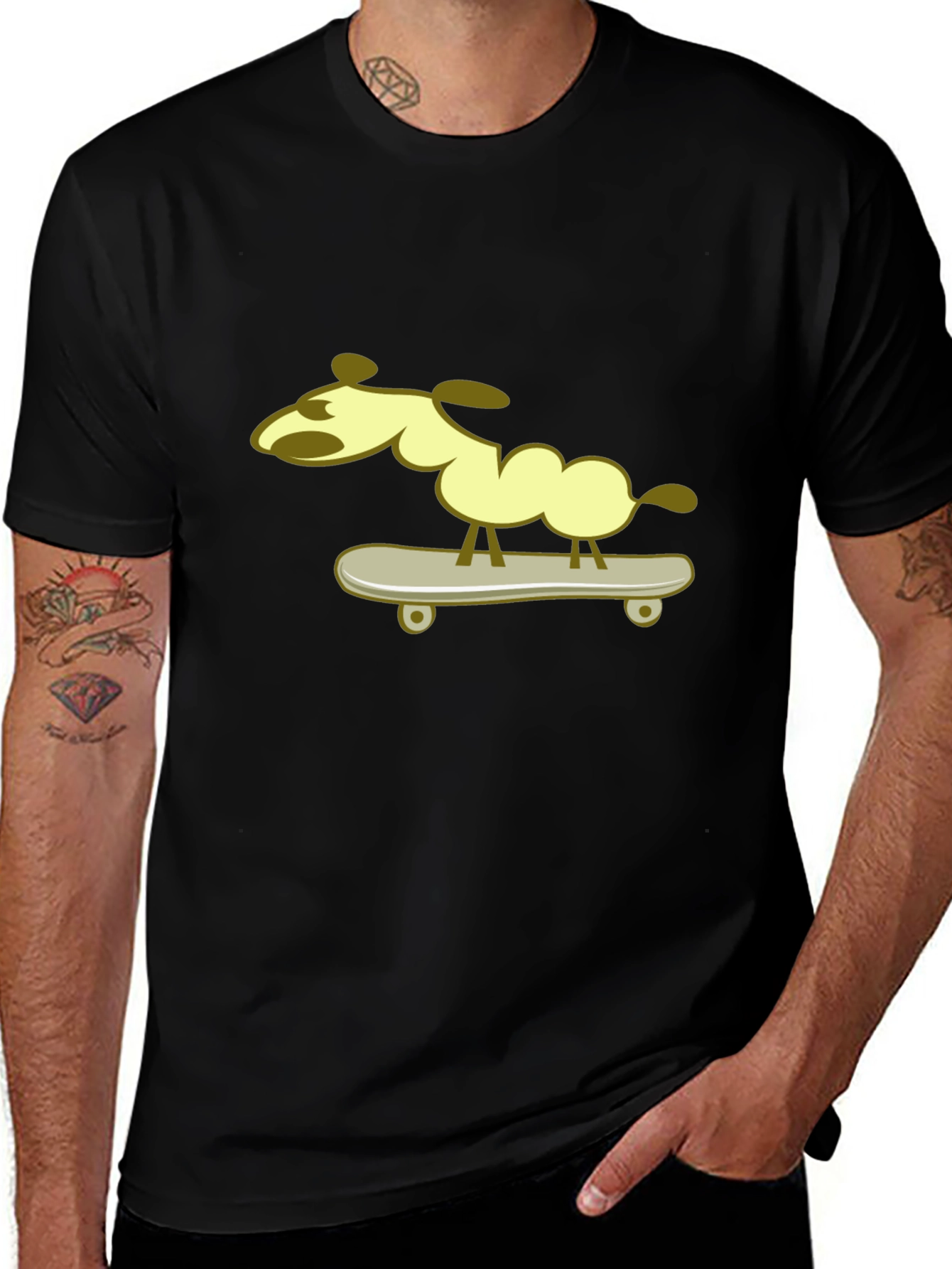 Dog on Skateboard Graphic Tee - Black