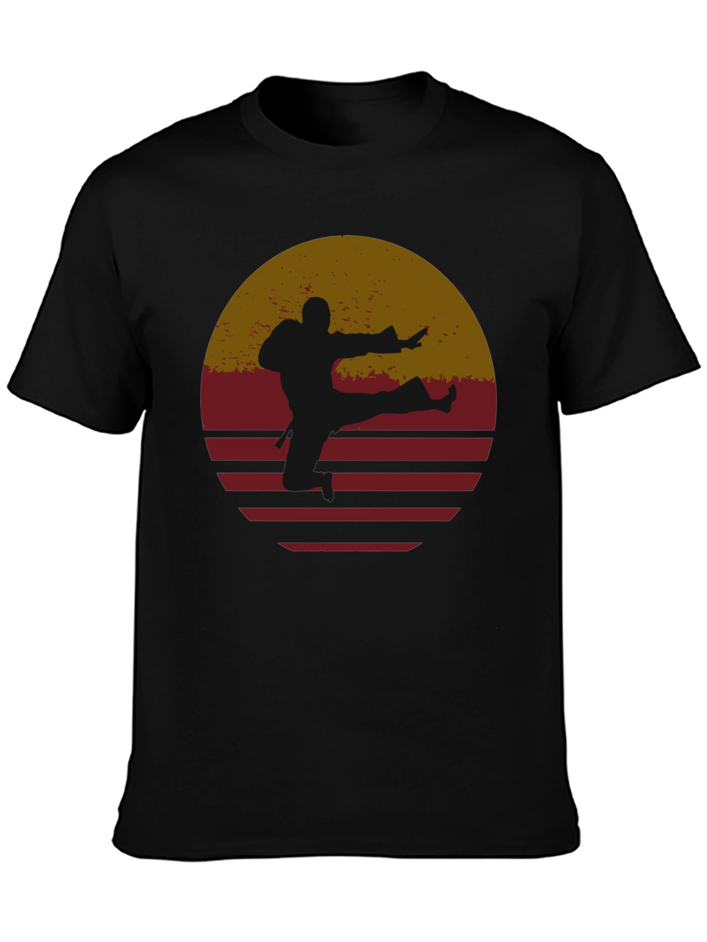 Retro Karate Sunset Graphic Tee - Black