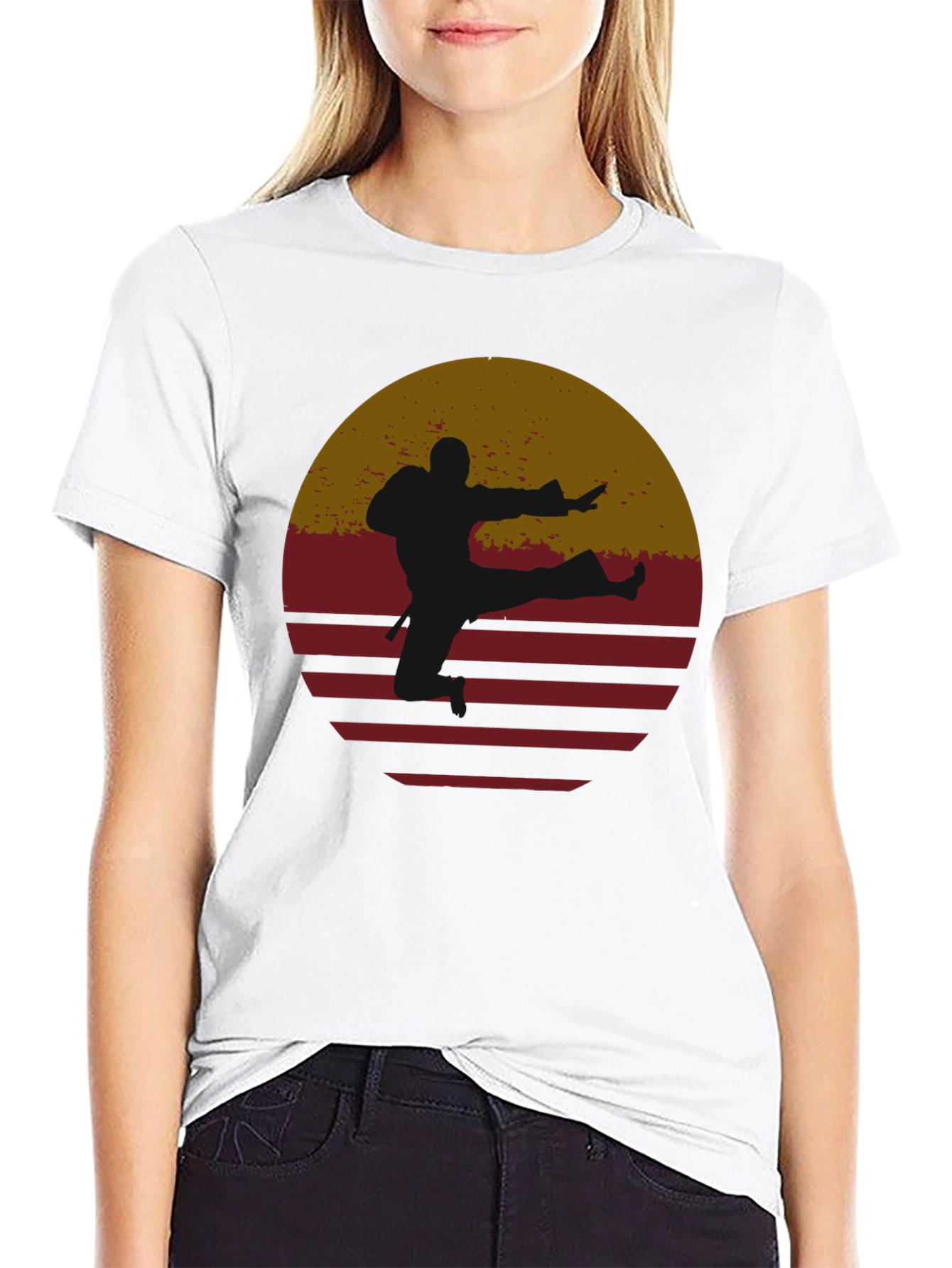 Retro Karate Sunset Graphic Tee - Black