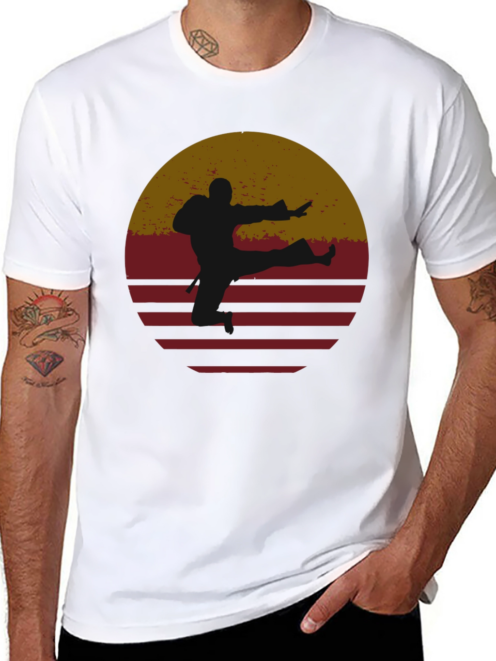 Retro Karate Sunset Graphic Tee - Black