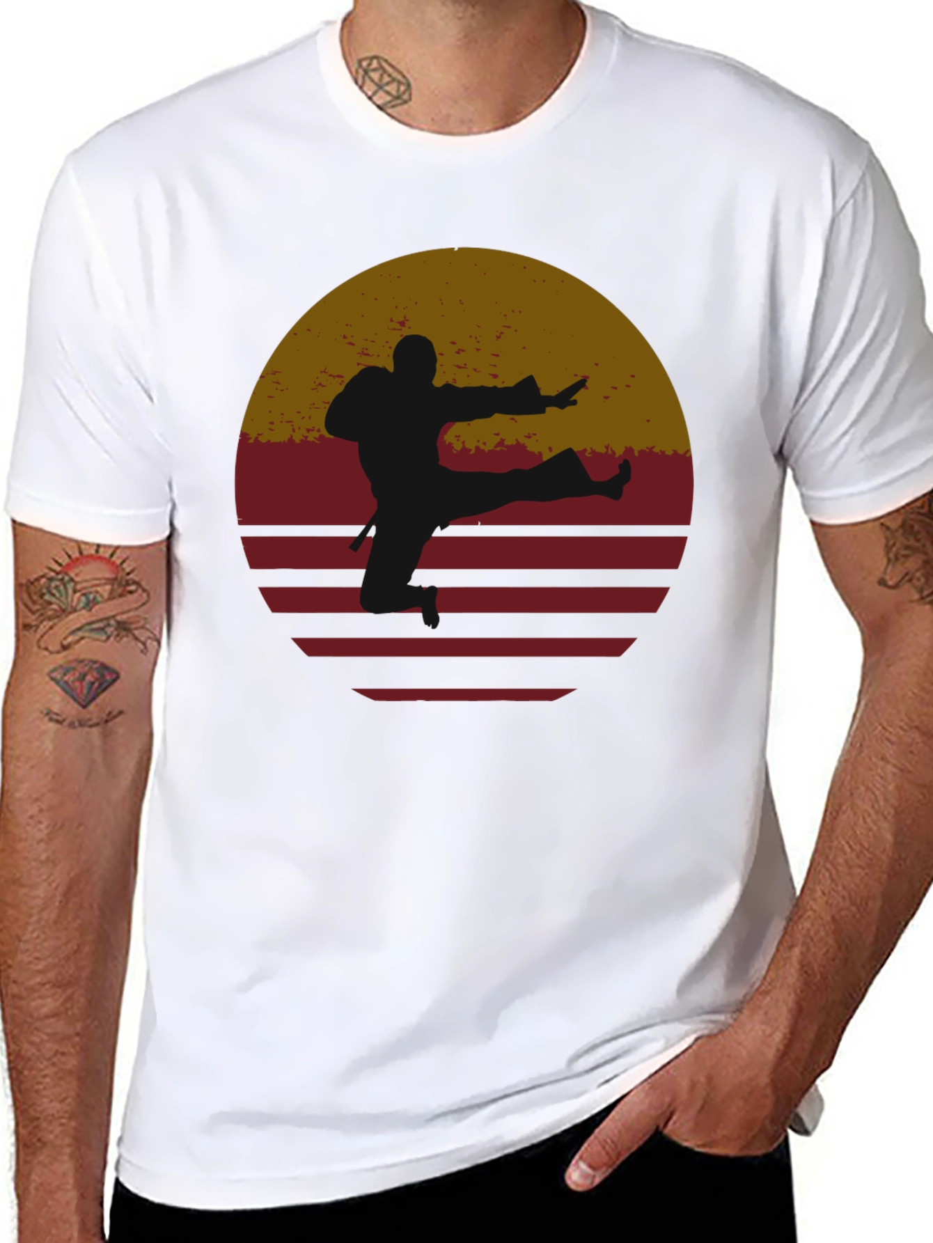 Retro Karate Sunset Graphic Tee - Black