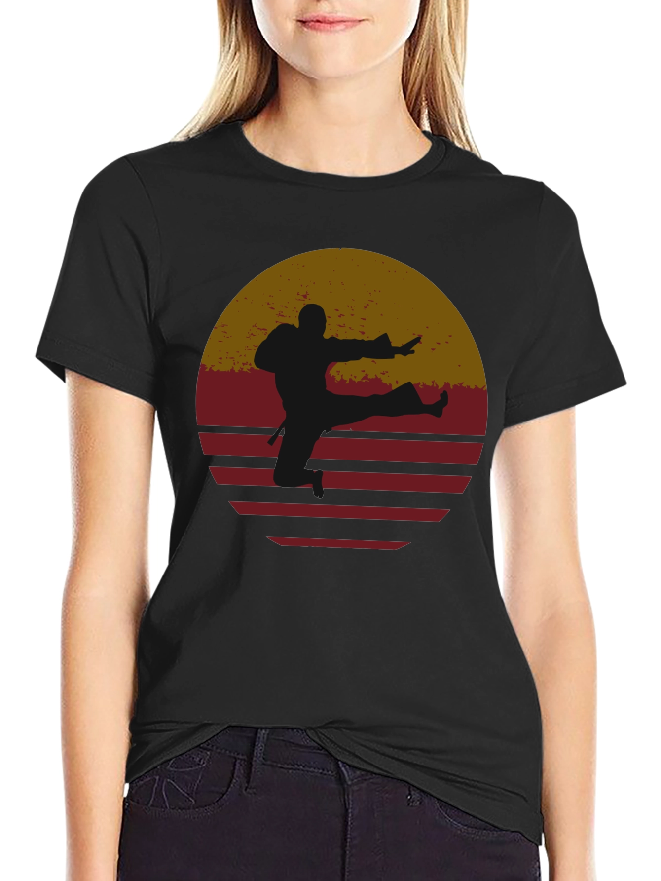 Retro Karate Sunset Graphic Tee - Black
