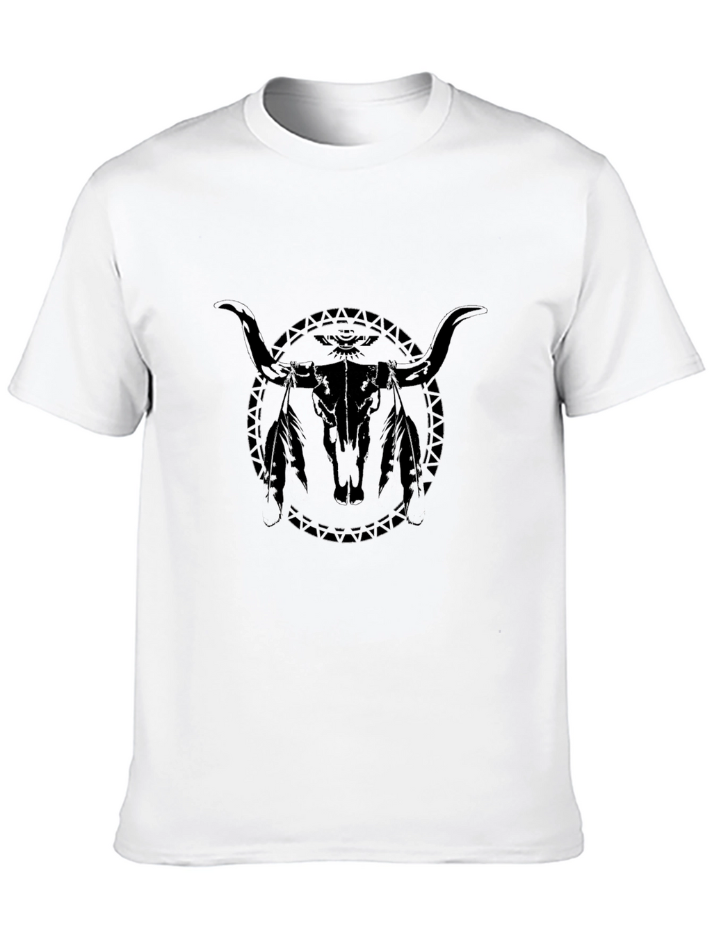 Black Bull Skull Graphic Tee - Western Style