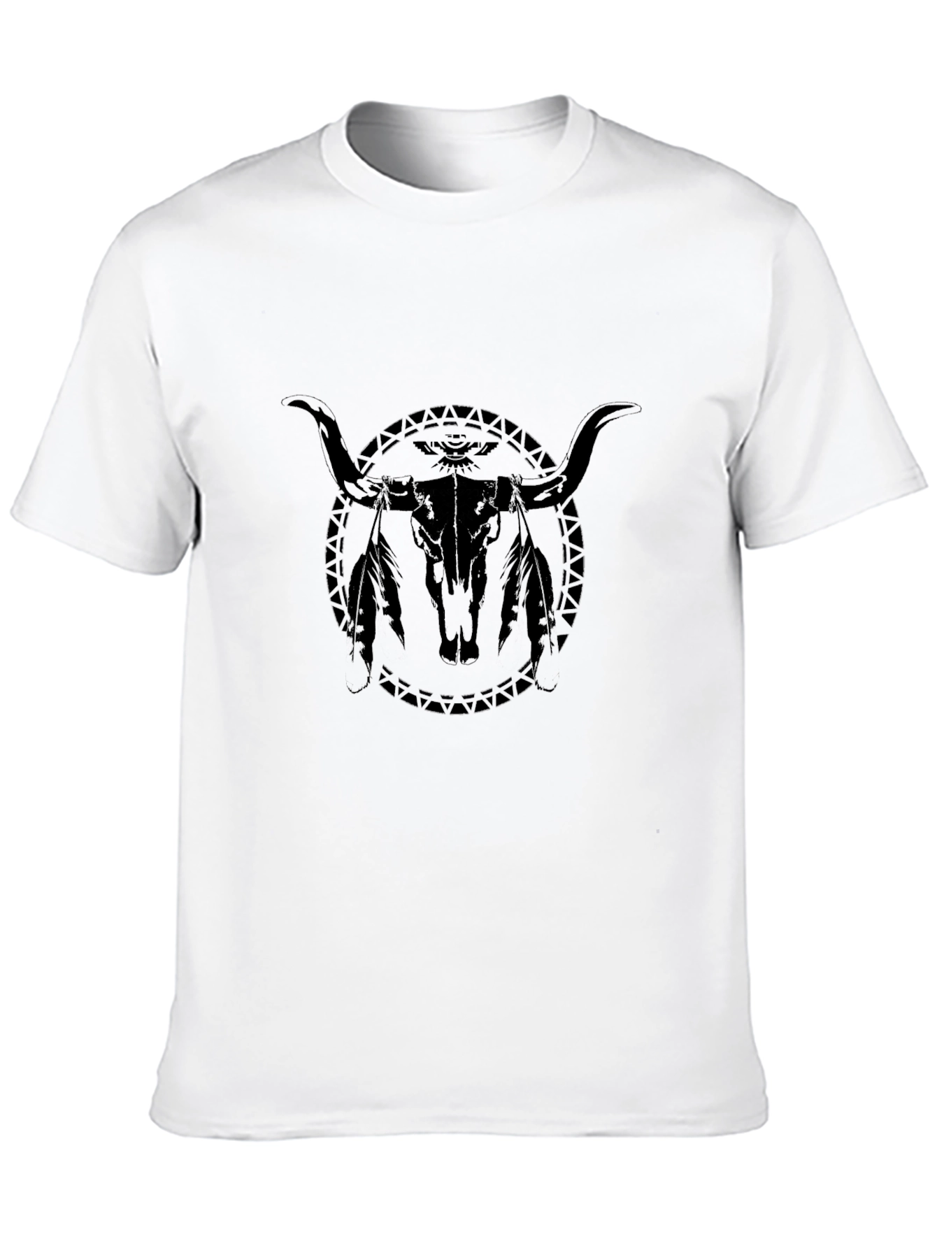 Black Bull Skull Graphic Tee - Western Style