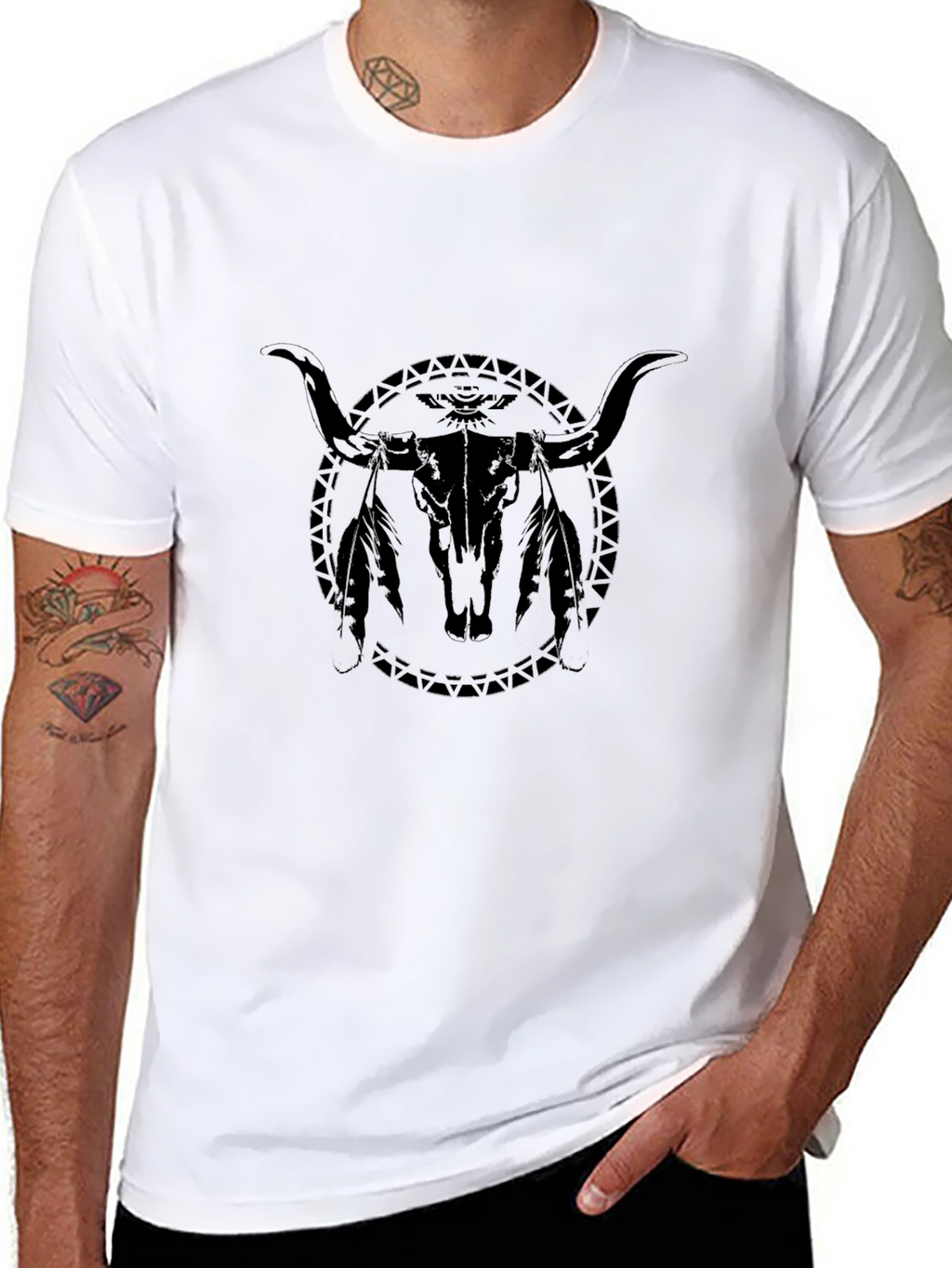 Black Bull Skull Graphic Tee - Western Style