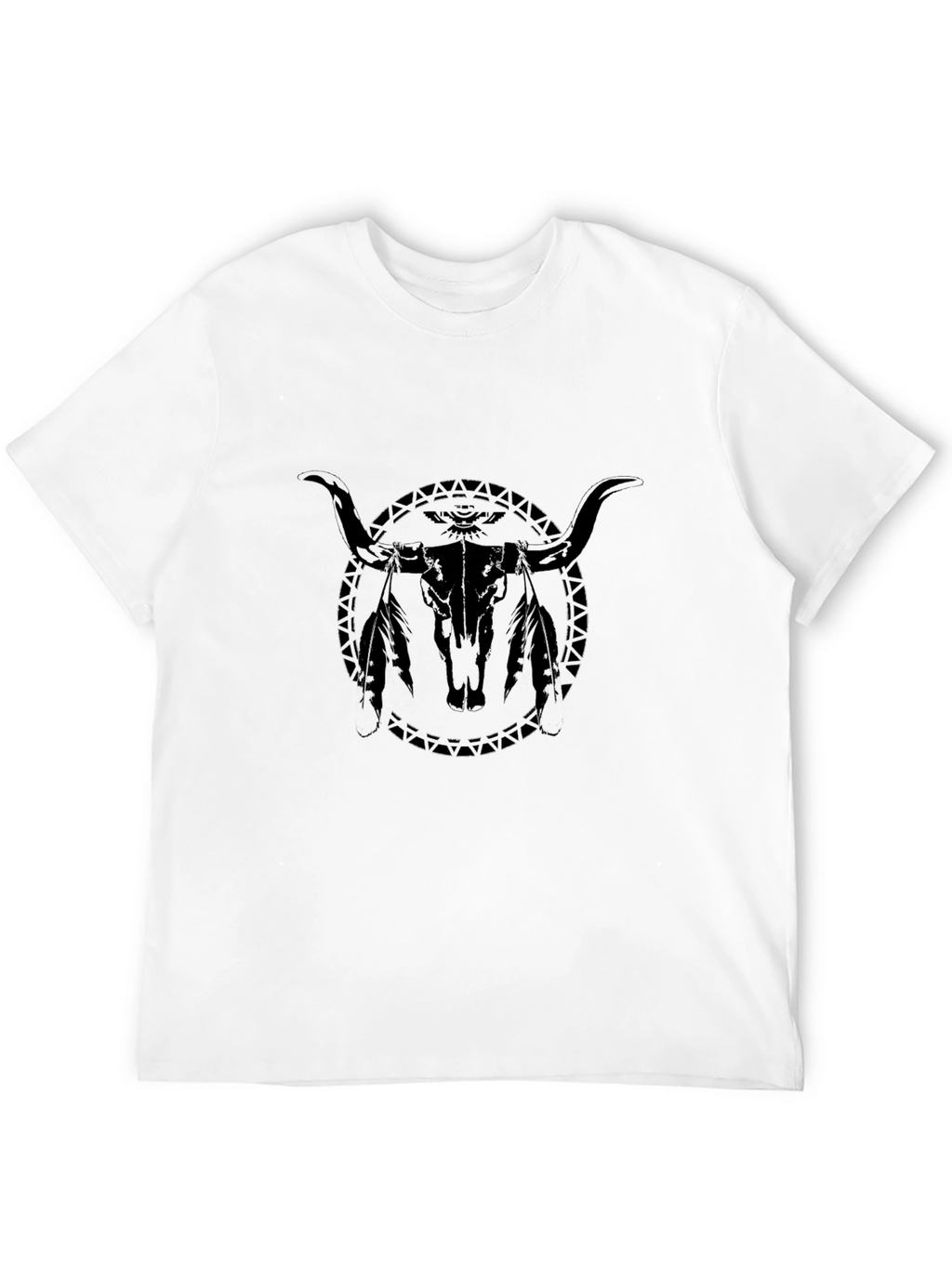 Black Bull Skull Graphic Tee - Western Style