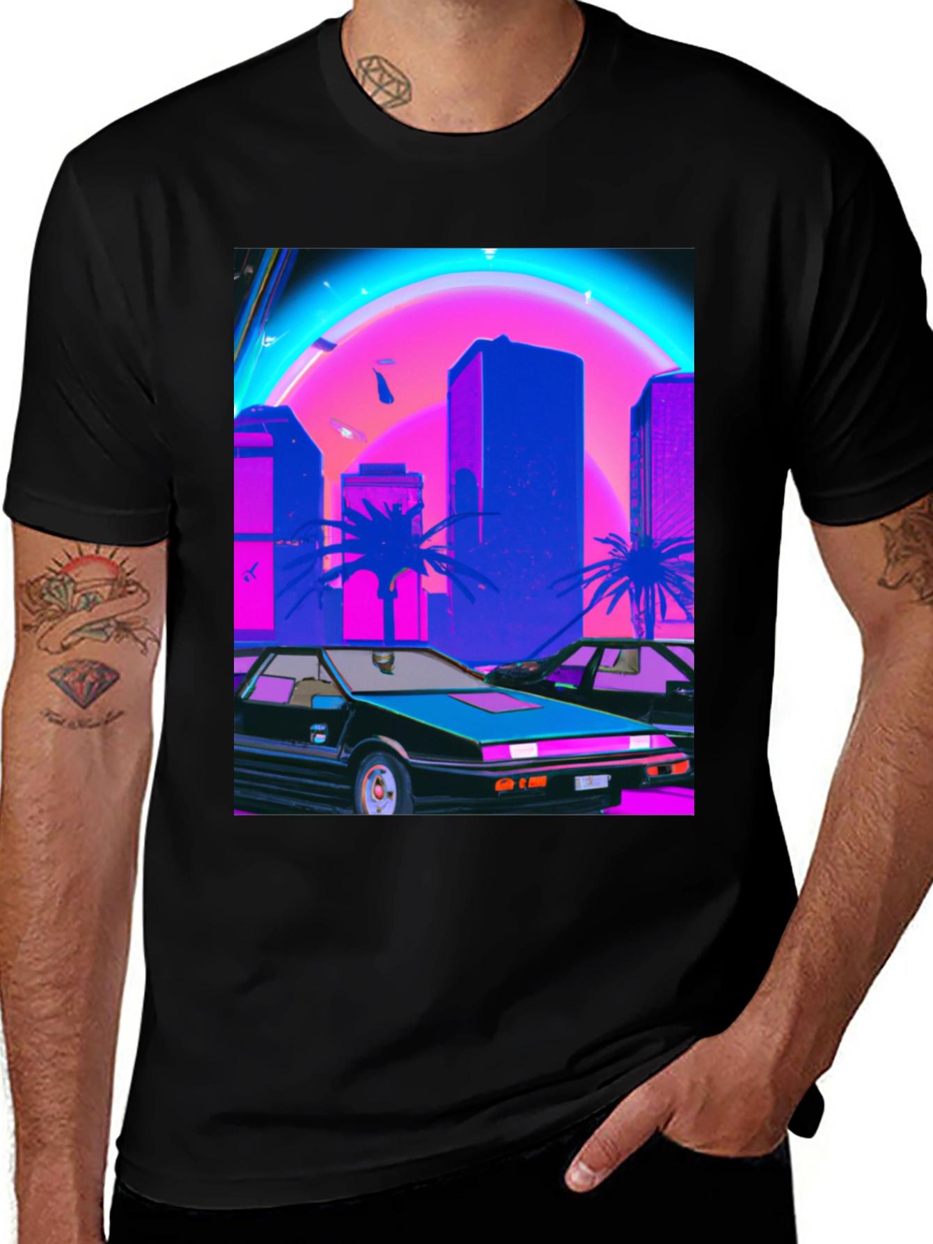 Retro Wave Graphic Tee - Synthwave Car & City