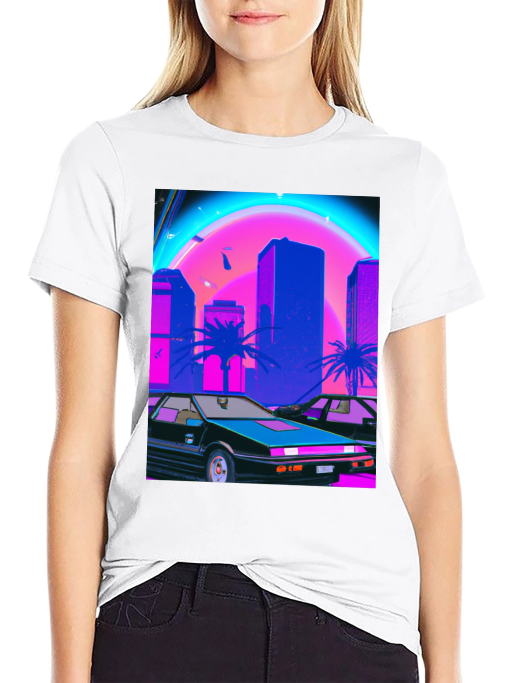 Retro Wave Graphic Tee - Synthwave Car & City