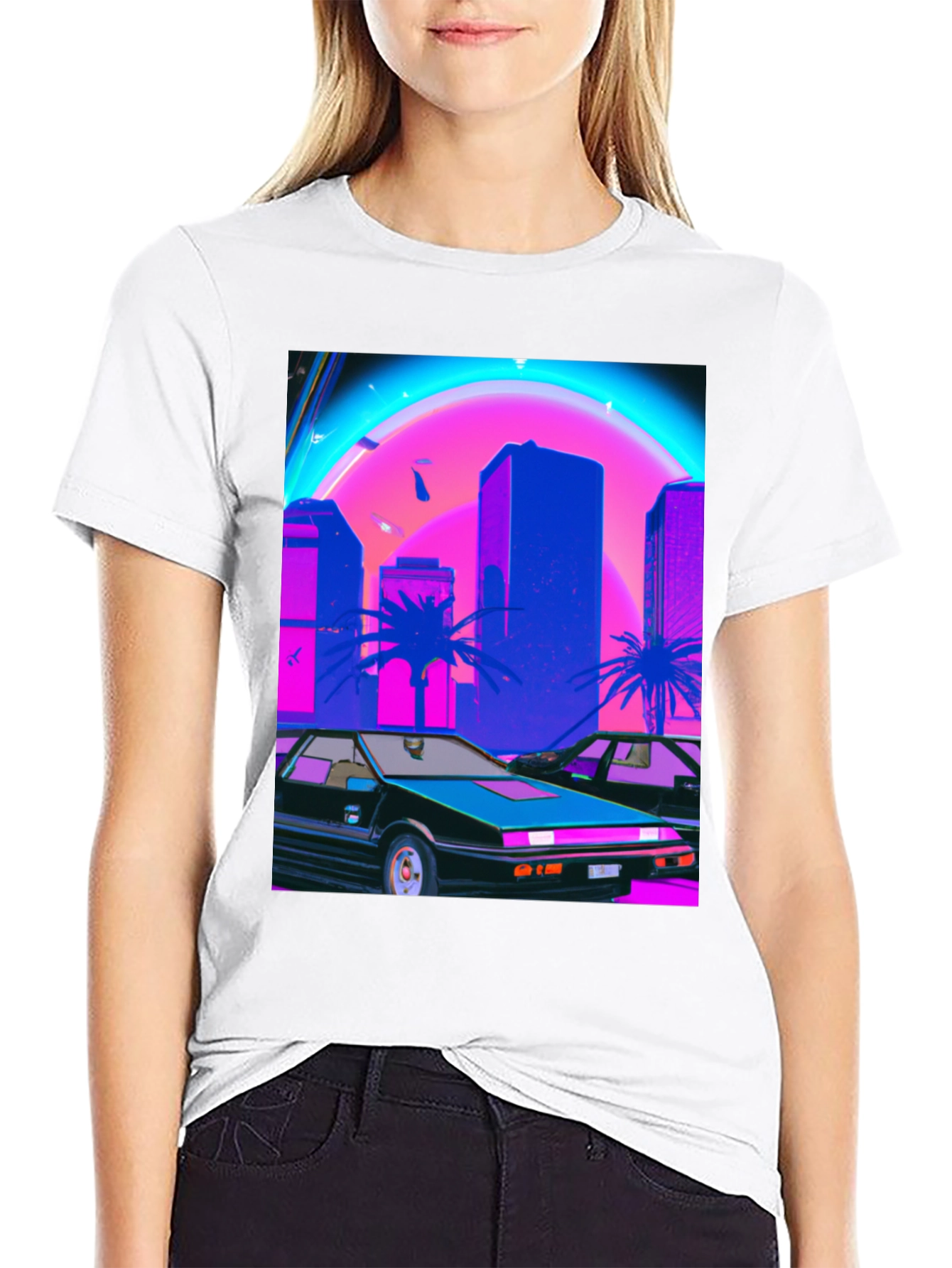 Retro Wave Graphic Tee - Synthwave Car & City