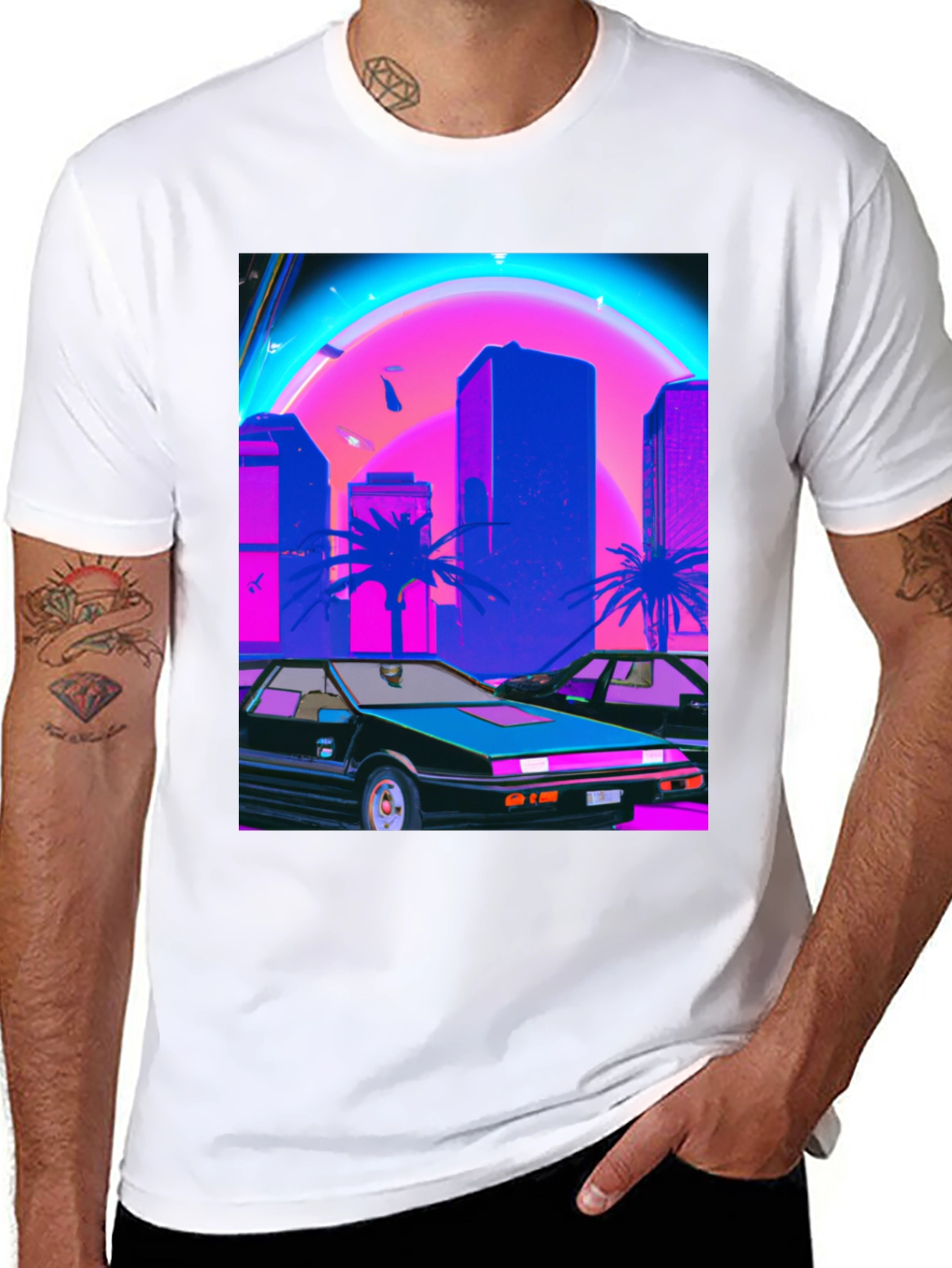 Retro Wave Graphic Tee - Synthwave Car & City
