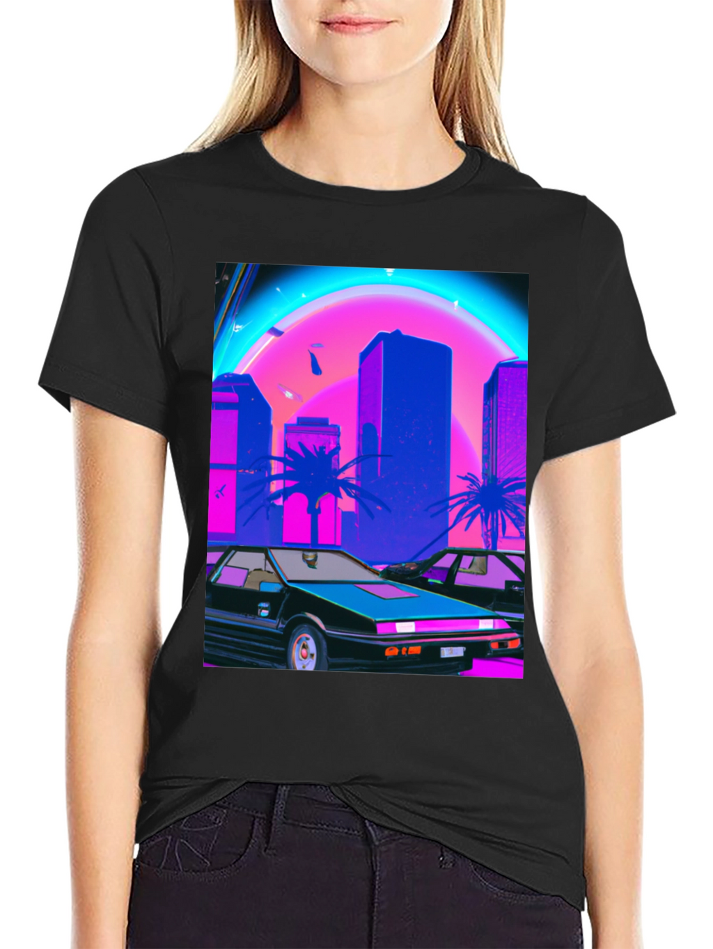 Retro Wave Graphic Tee - Synthwave Car & City