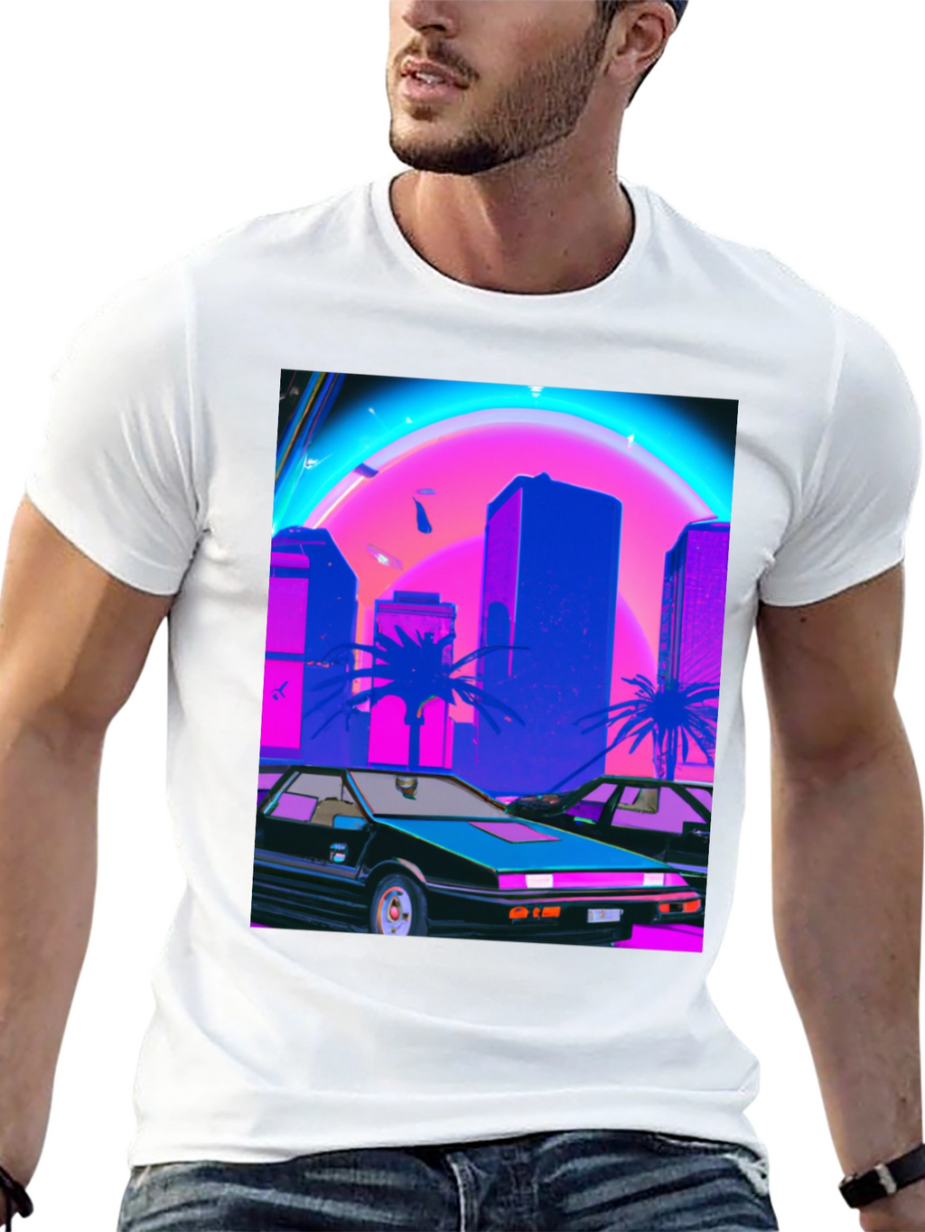 Retro Wave Graphic Tee - Synthwave Car & City