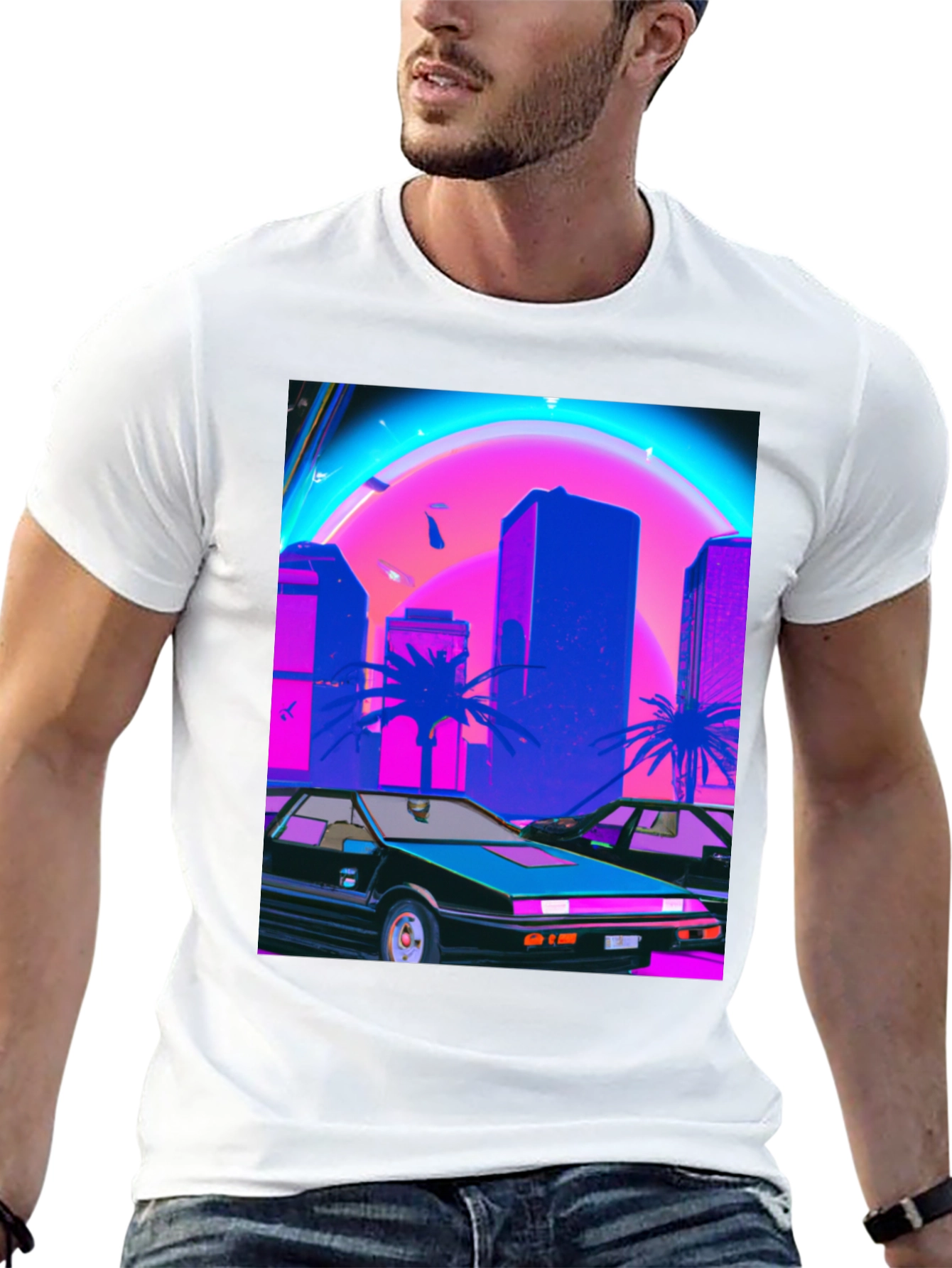 Retro Wave Graphic Tee - Synthwave Car & City