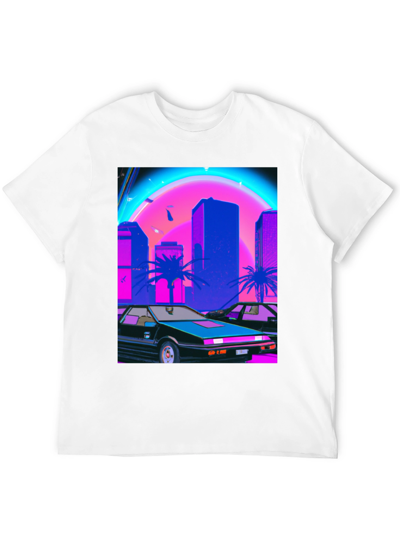Retro Wave Graphic Tee - Synthwave Car & City