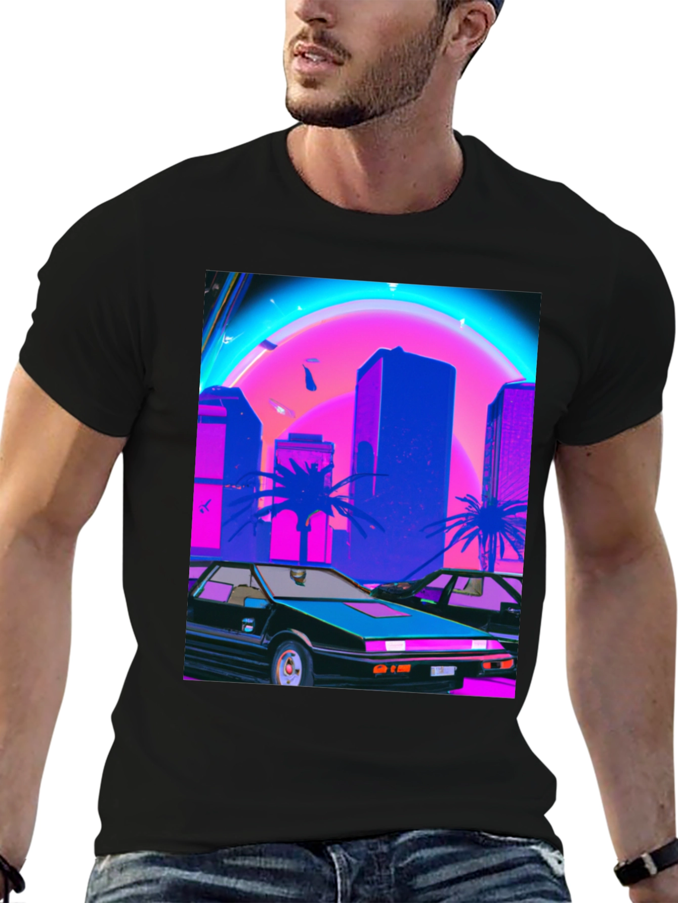 Retro Wave Graphic Tee - Synthwave Car & City