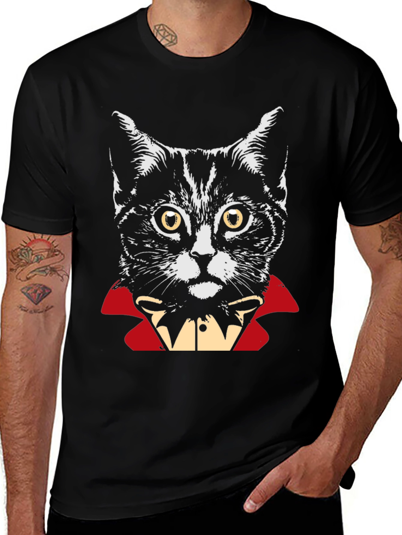 Vampire Cat Graphic T-Shirt - Halloween Costume Tee