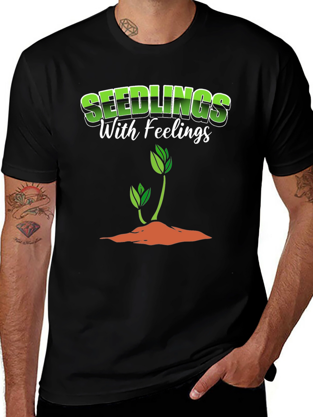 Seedlings with Feelings Black Graphic T-Shirt