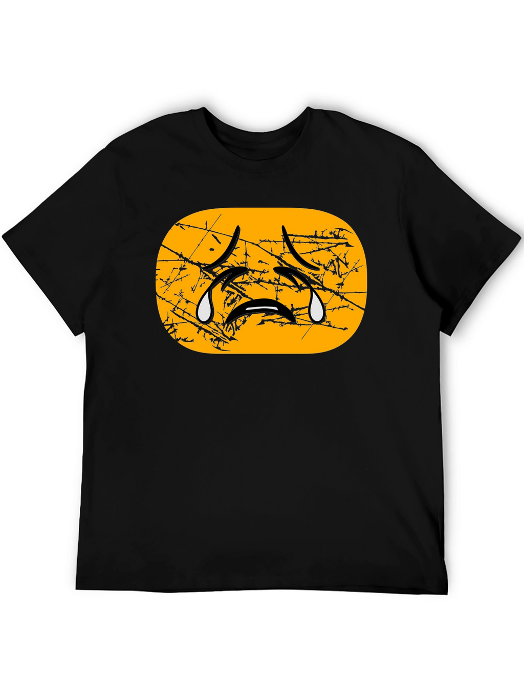 Distressed Crying Emoji T-Shirt - Black