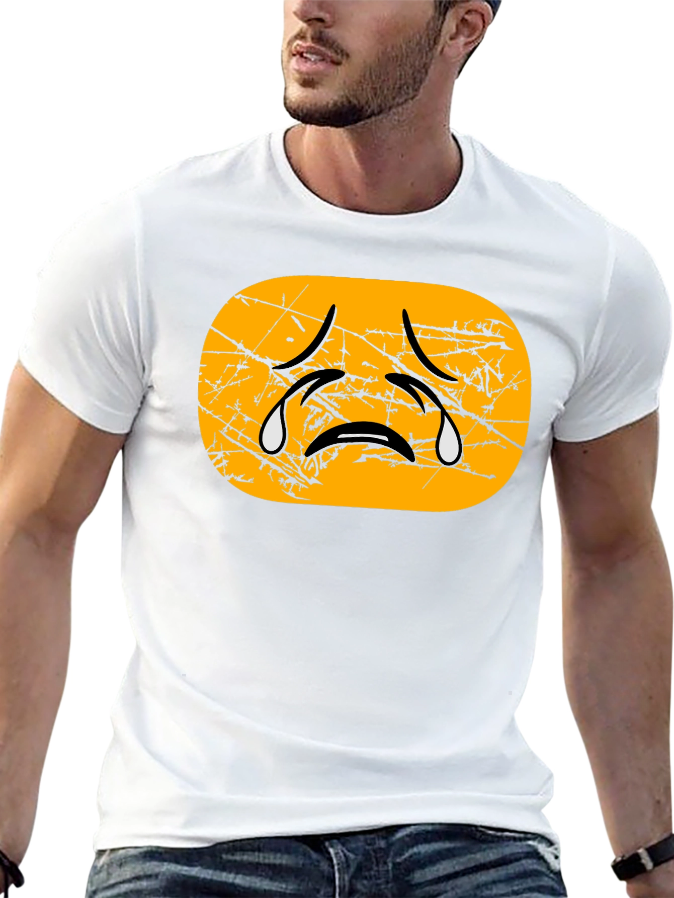 Distressed Crying Emoji T-Shirt - Black