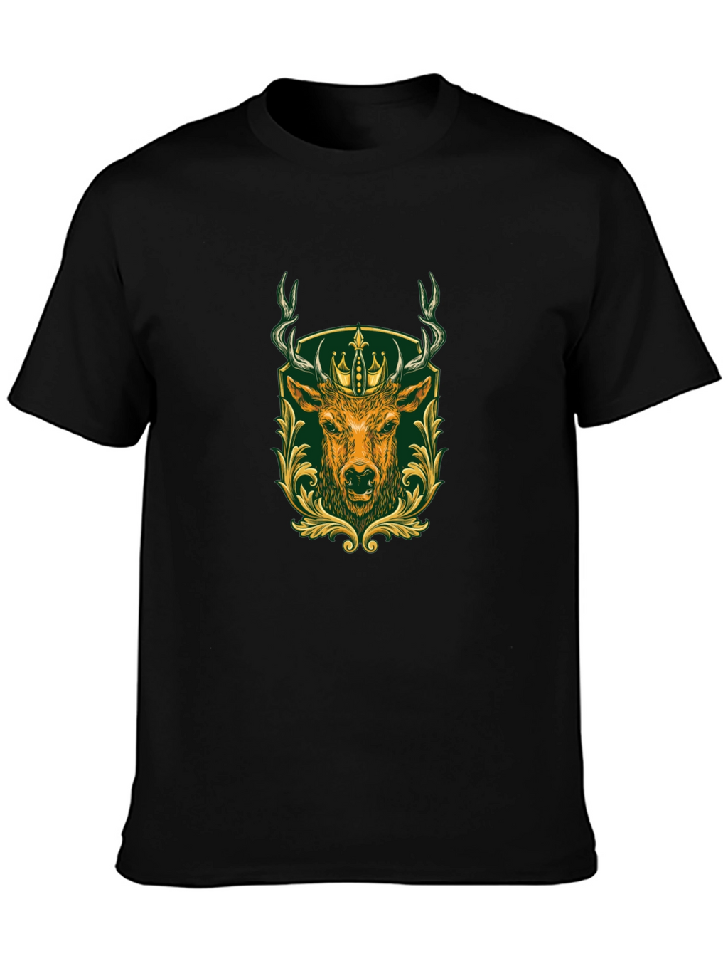 Mens Black Tee with Deer & Crown Graphic