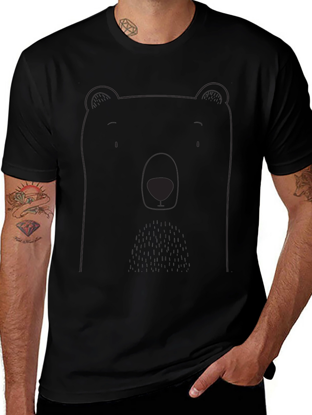 Bear Graphic Tee - Mens Black Casual Shirt