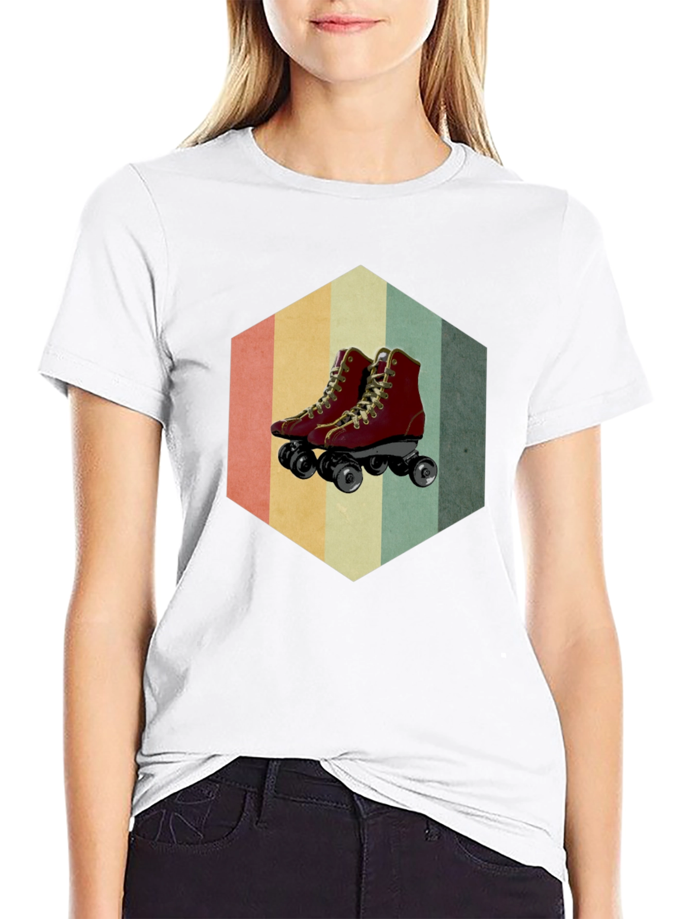 Retro Roller Skate Graphic Tee - Black Casual Shirt