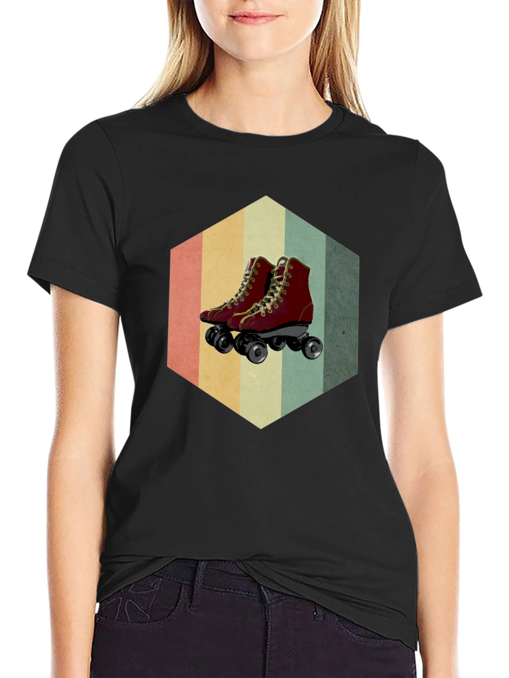 Retro Roller Skate Graphic Tee - Black Casual Shirt
