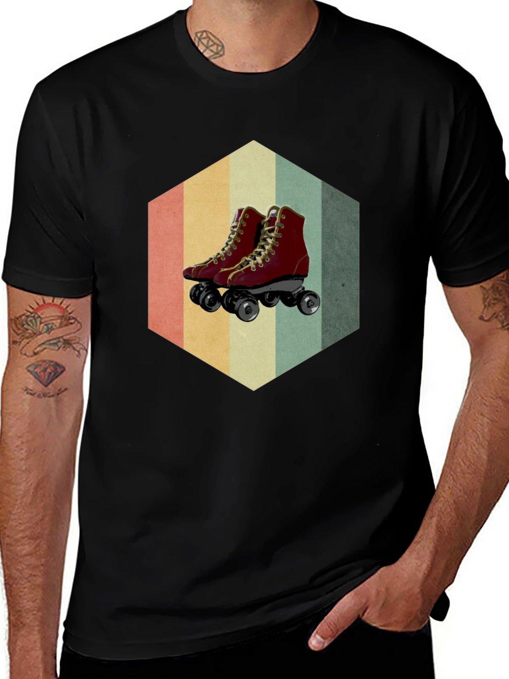 Retro Roller Skate Graphic Tee - Black Casual Shirt