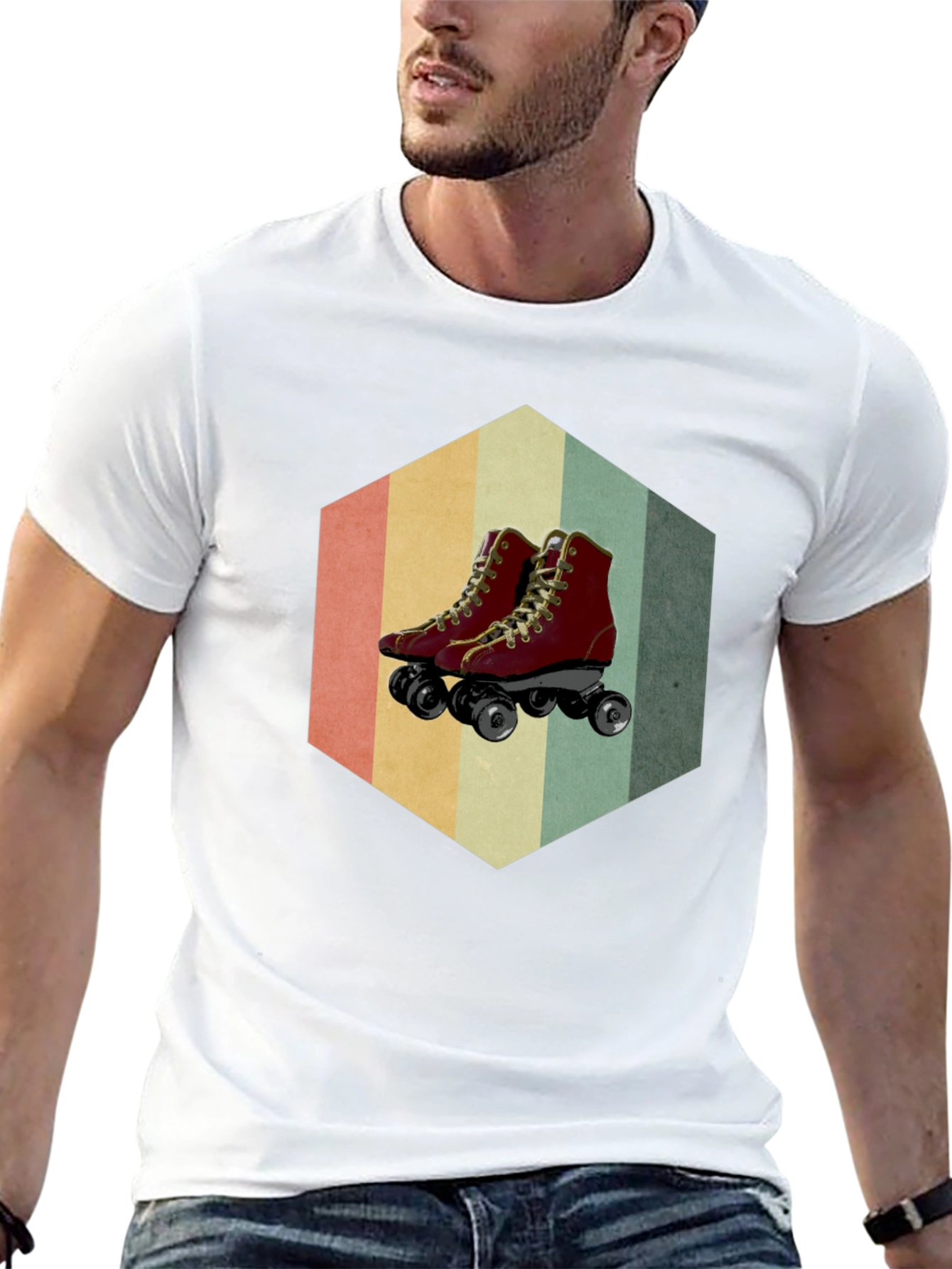 Retro Roller Skate Graphic Tee - Black Casual Shirt