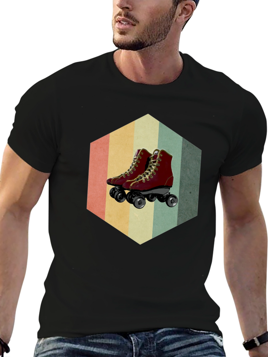 Retro Roller Skate Graphic Tee - Black Casual Shirt
