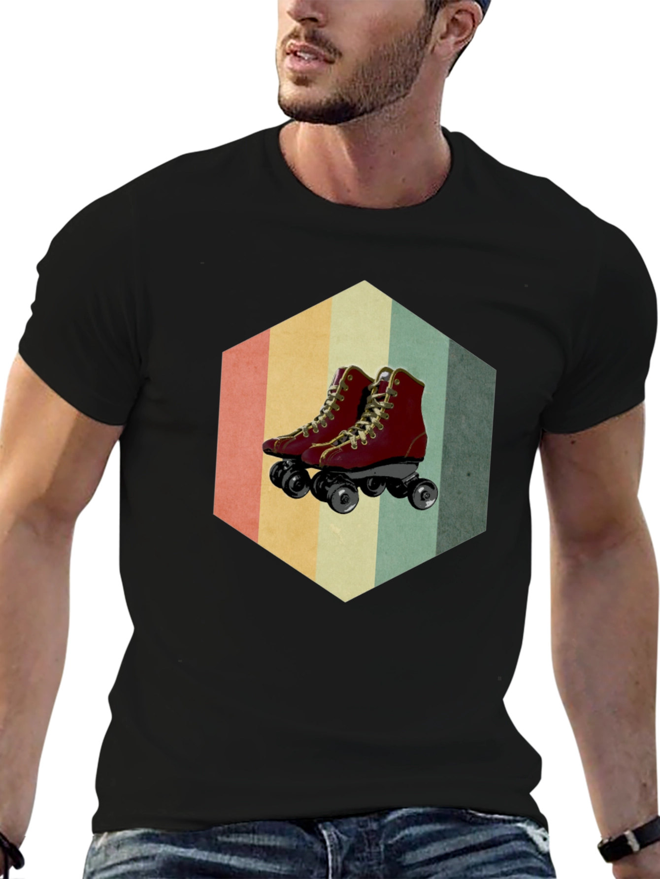 Retro Roller Skate Graphic Tee - Black Casual Shirt