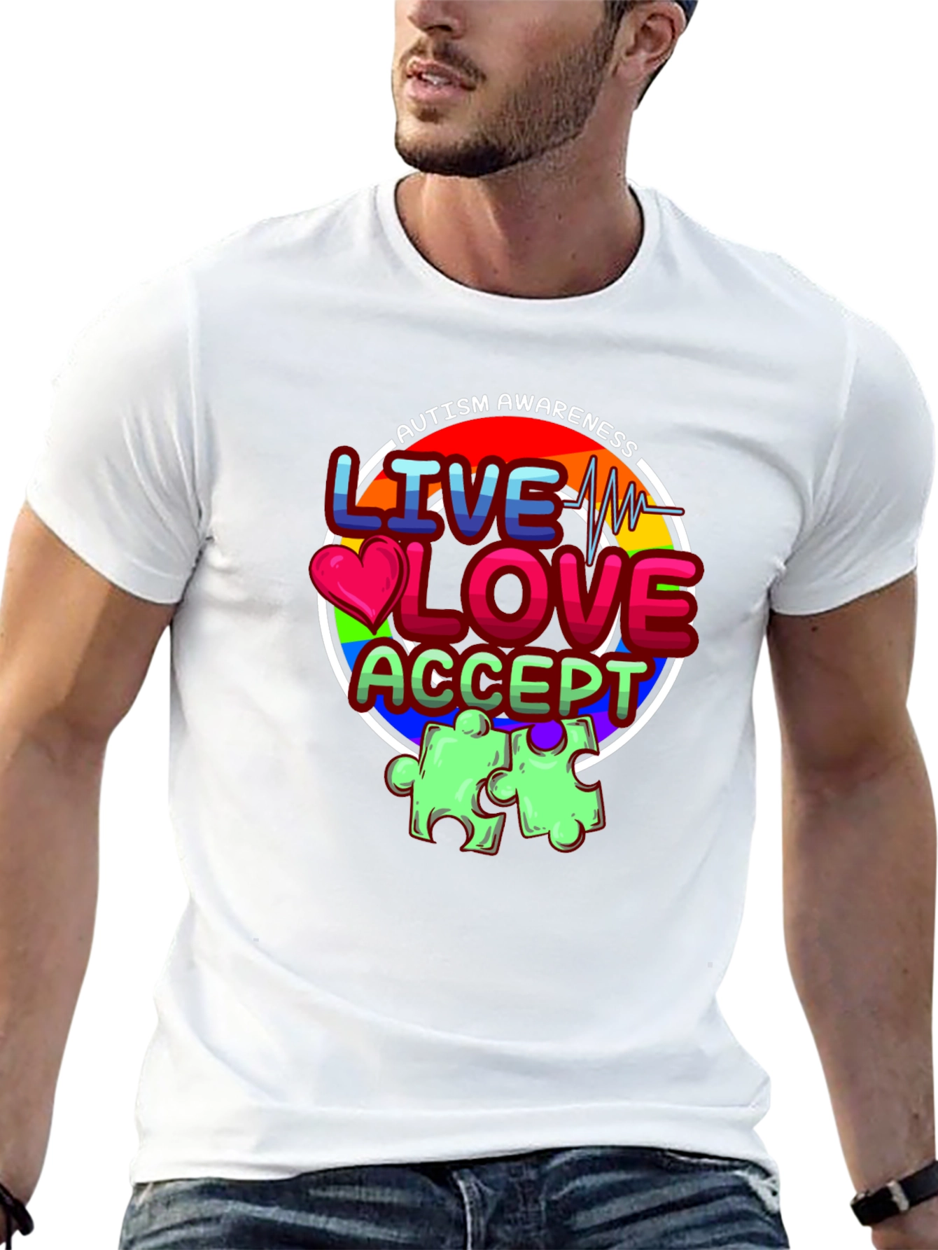 Autism Awareness Graphic T-Shirt - Live Love Accept