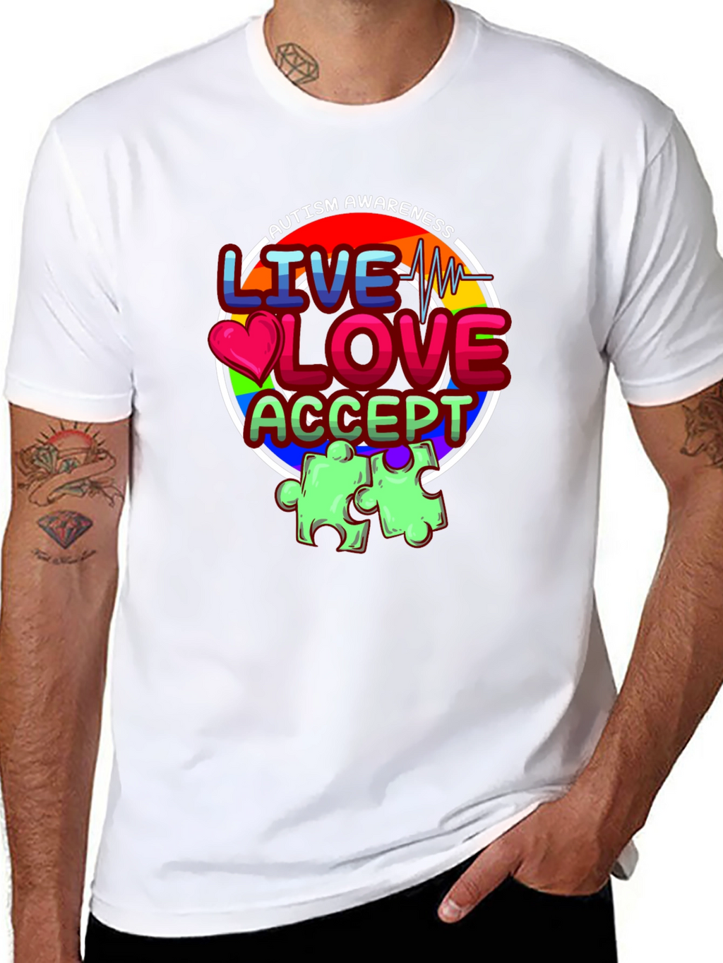 Autism Awareness Graphic T-Shirt - Live Love Accept