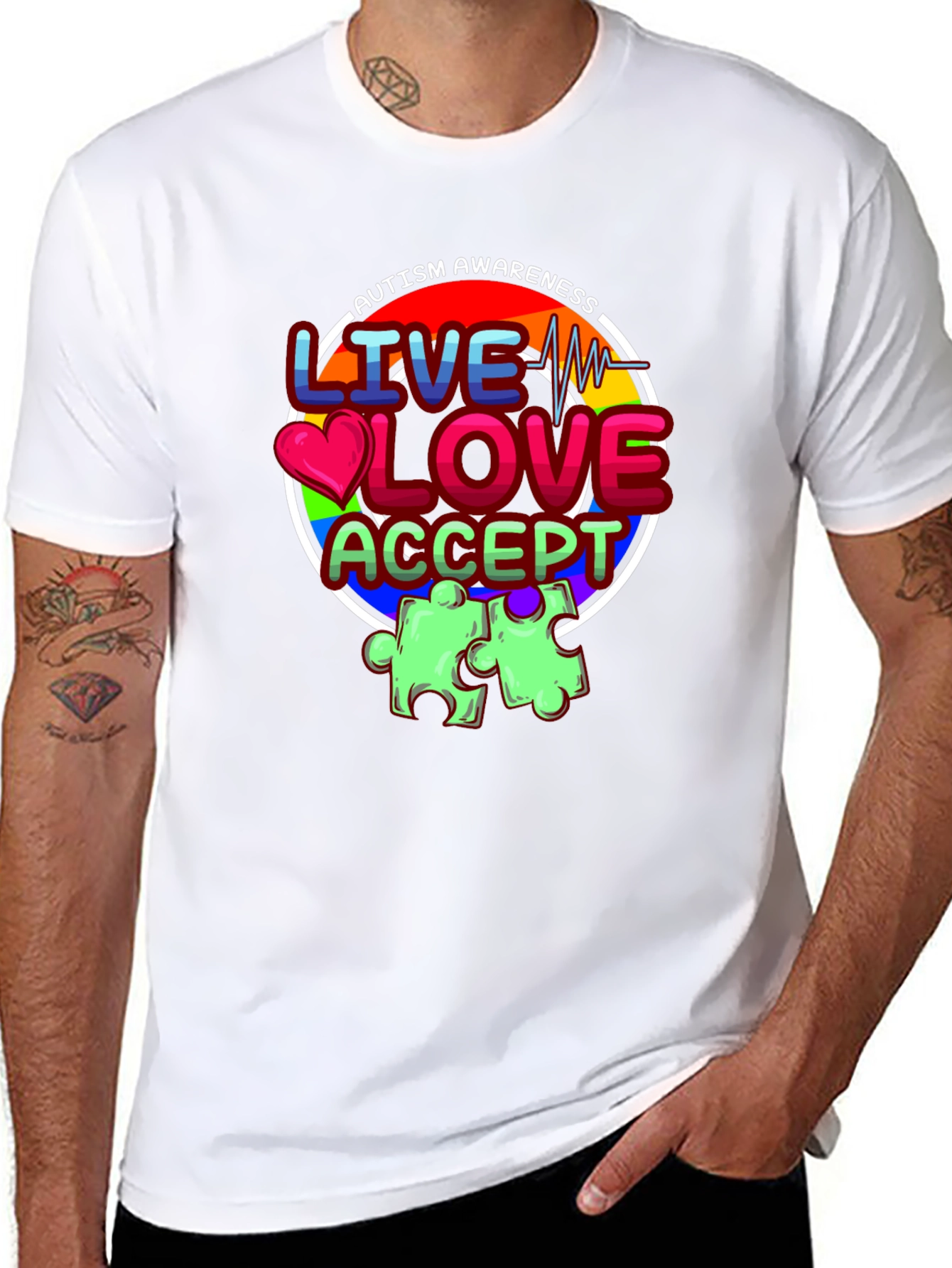 Autism Awareness Graphic T-Shirt - Live Love Accept