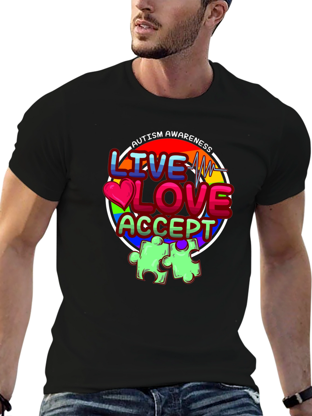 Autism Awareness Graphic T-Shirt - Live Love Accept