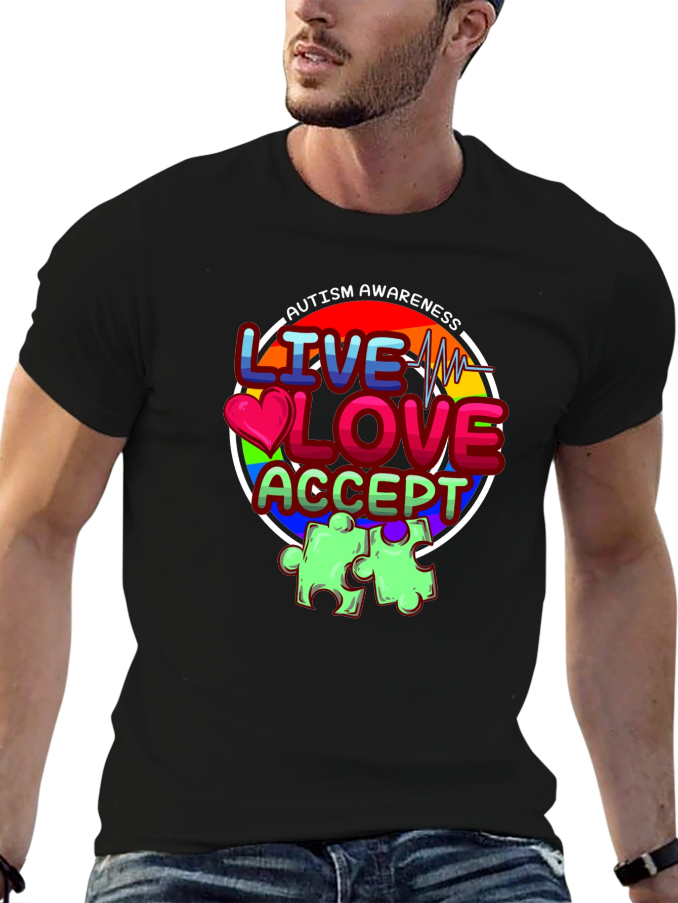 Autism Awareness Graphic T-Shirt - Live Love Accept