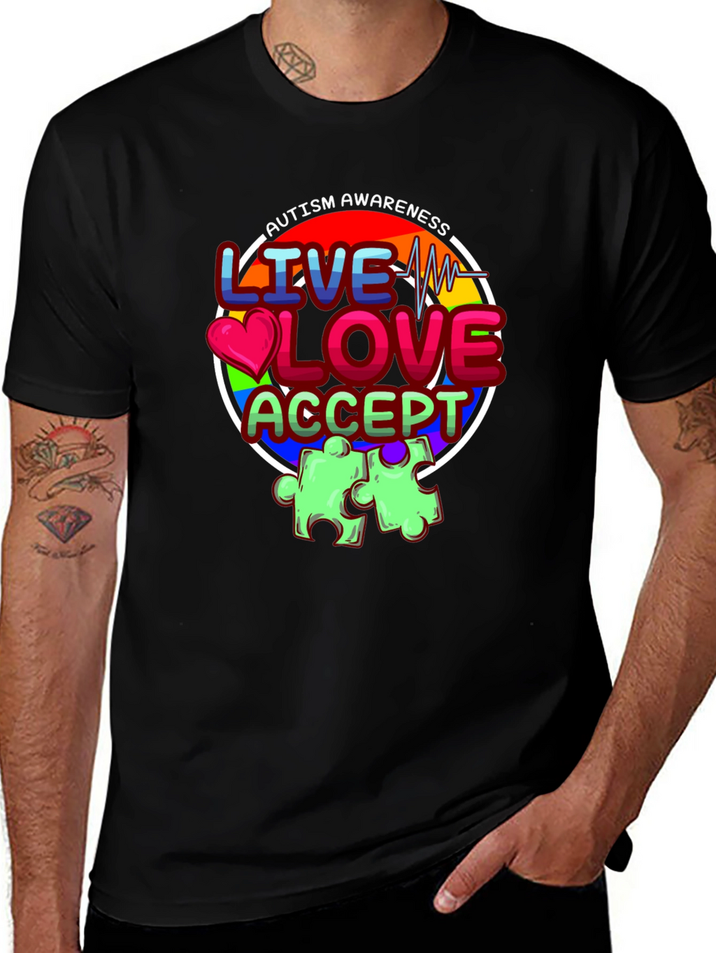 Autism Awareness Graphic T-Shirt - Live Love Accept