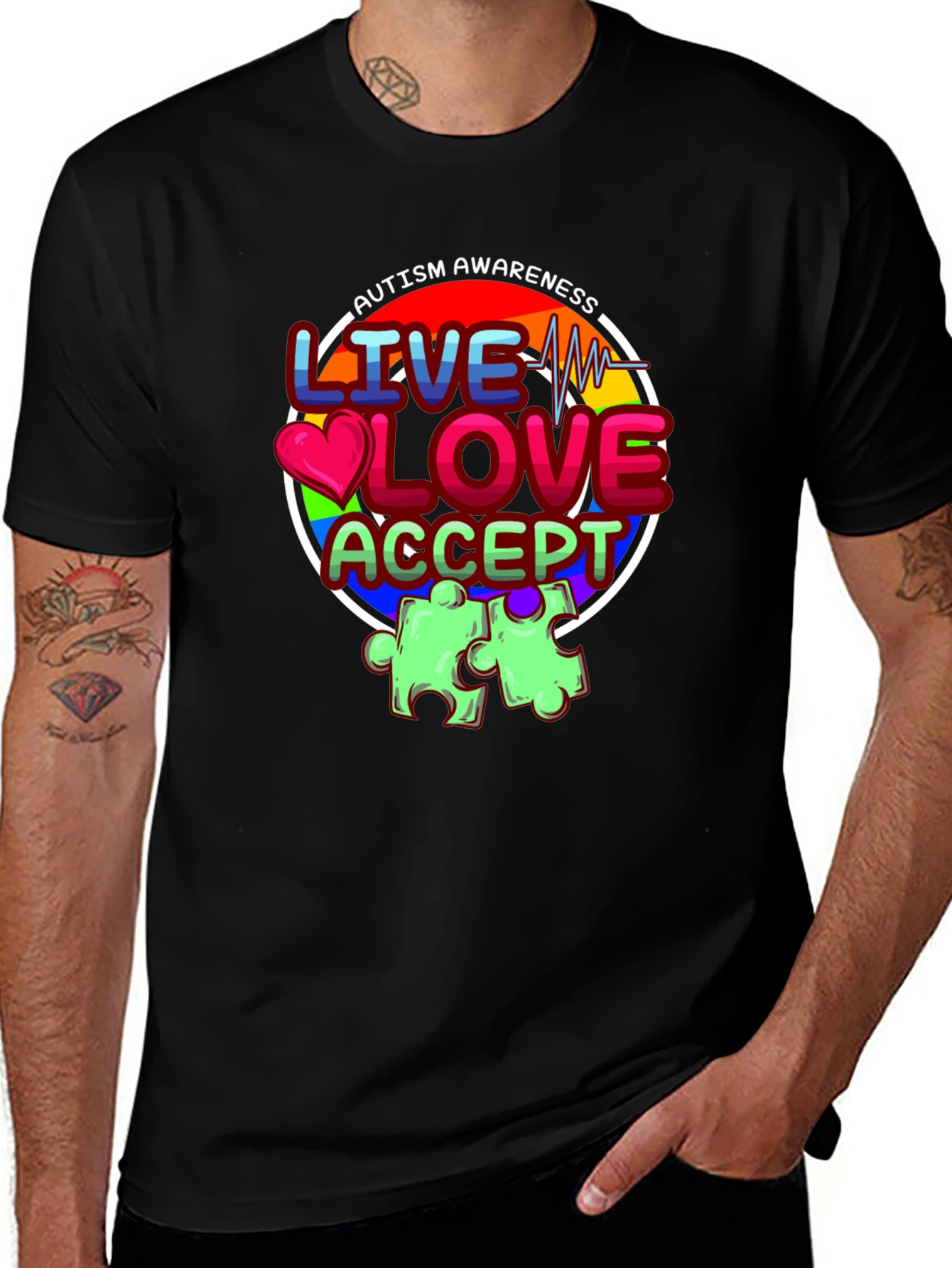 Autism Awareness Graphic T-Shirt - Live Love Accept