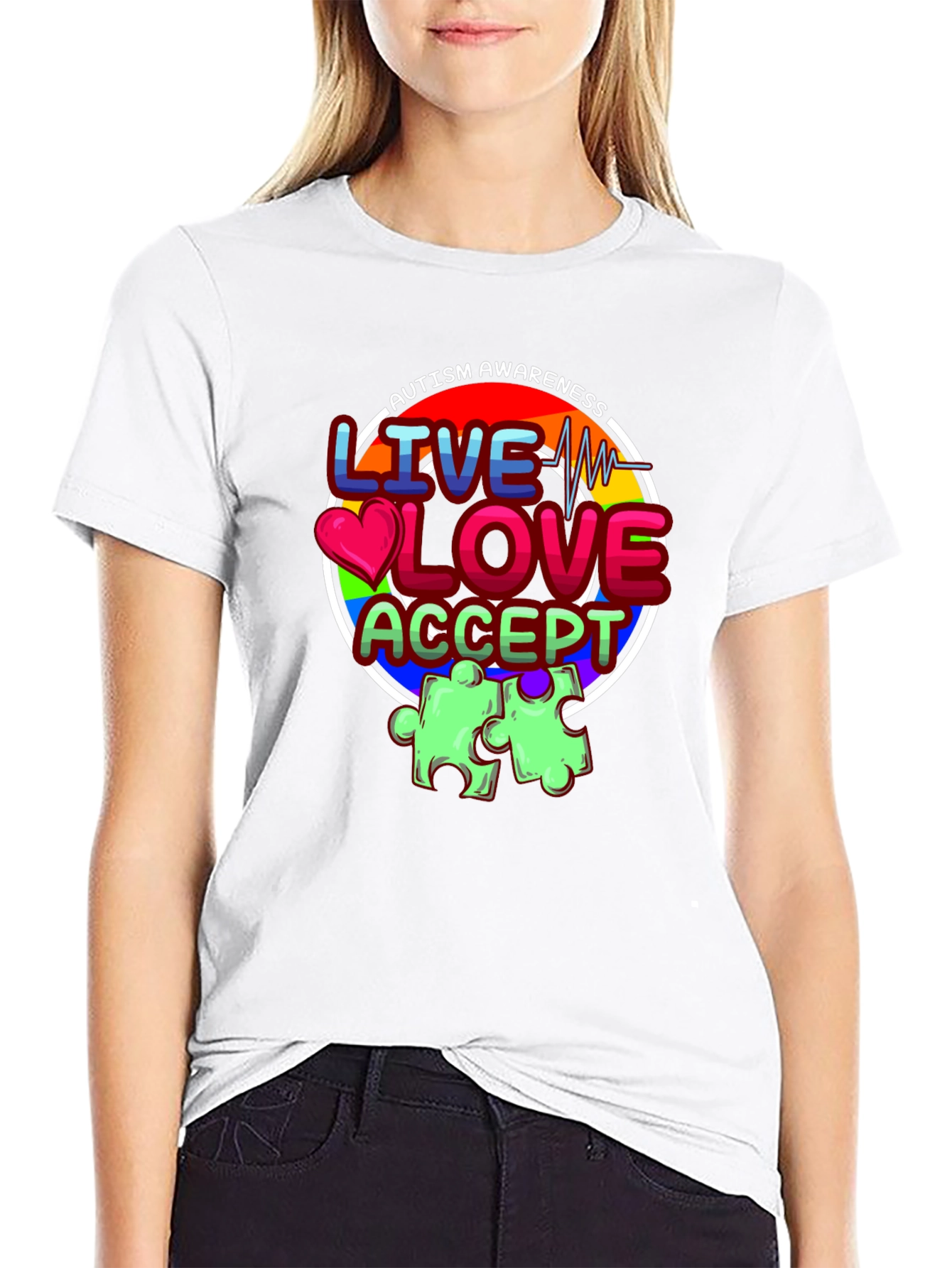 Autism Awareness Graphic T-Shirt - Live Love Accept