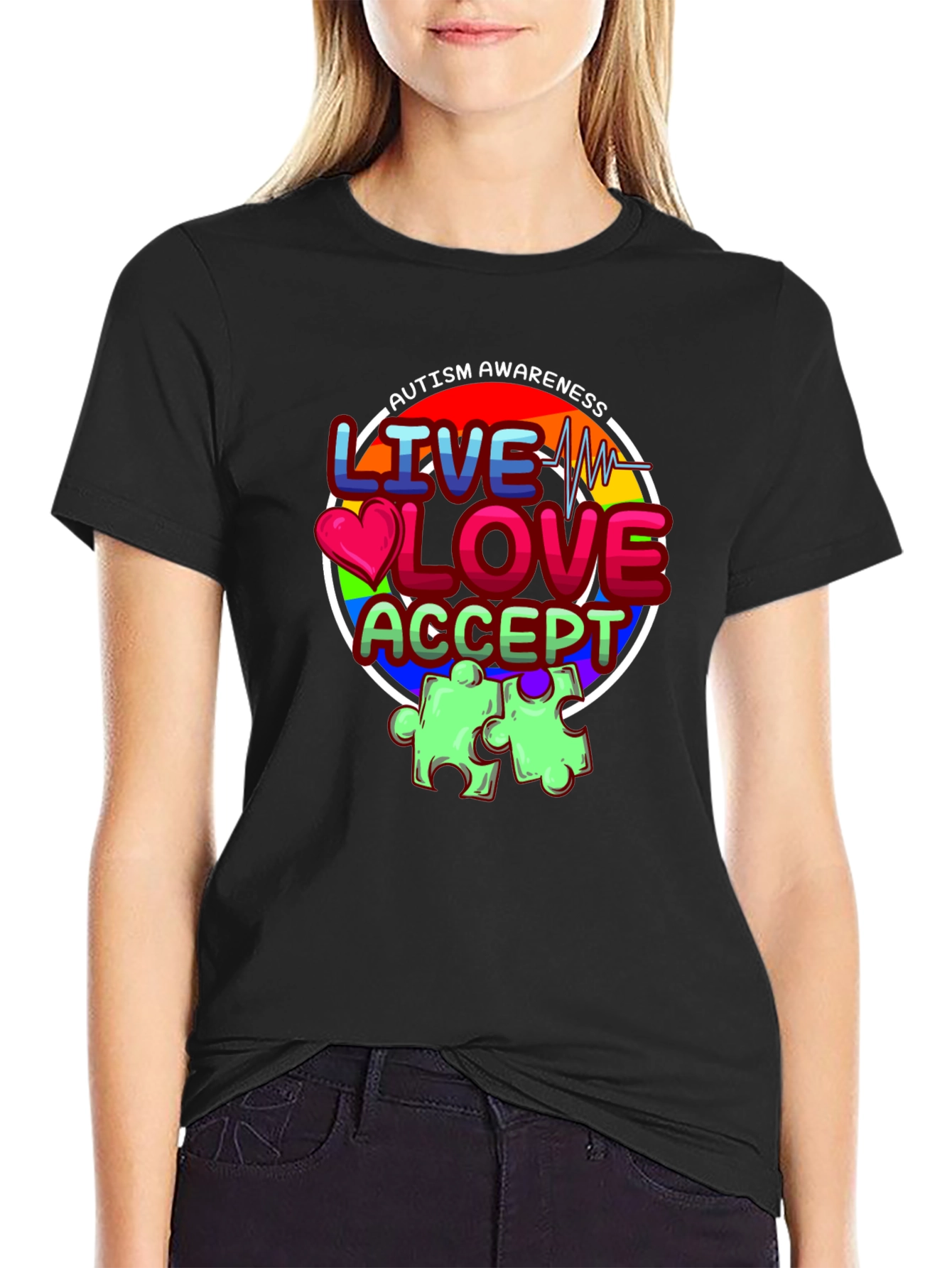 Autism Awareness Graphic T-Shirt - Live Love Accept