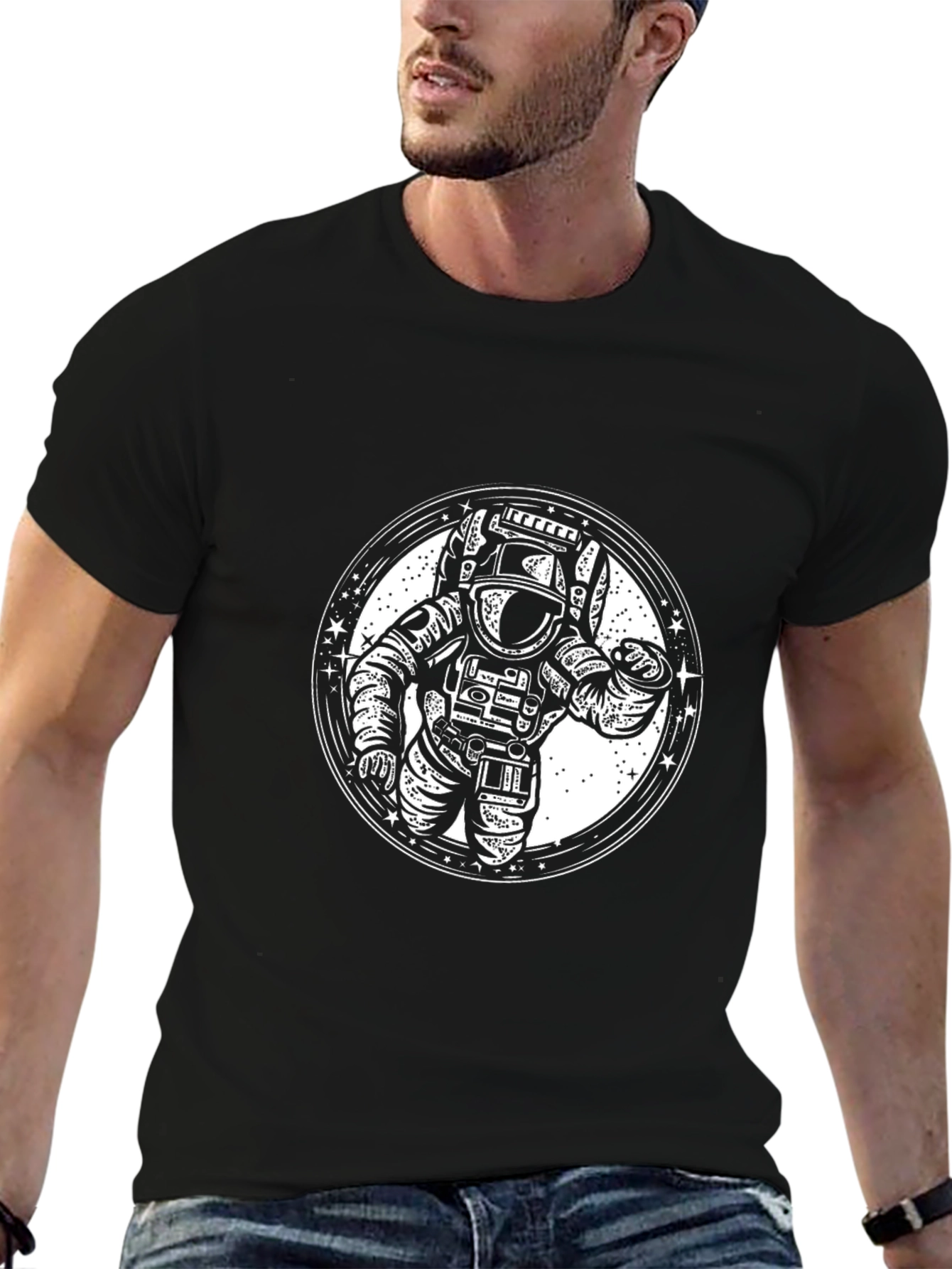Astronaut Graphic Print Black T-Shirt