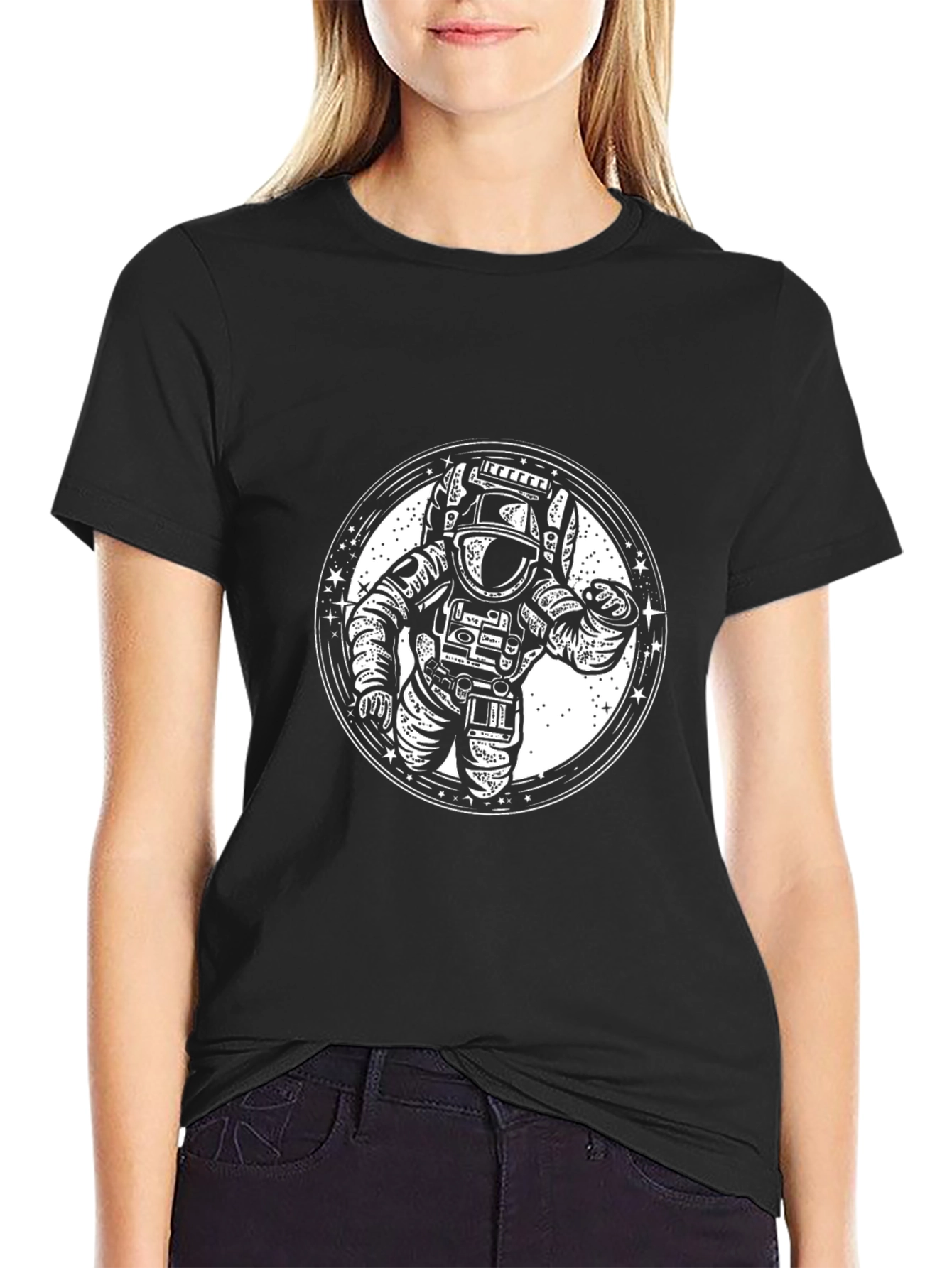 Astronaut Graphic Print Black T-Shirt
