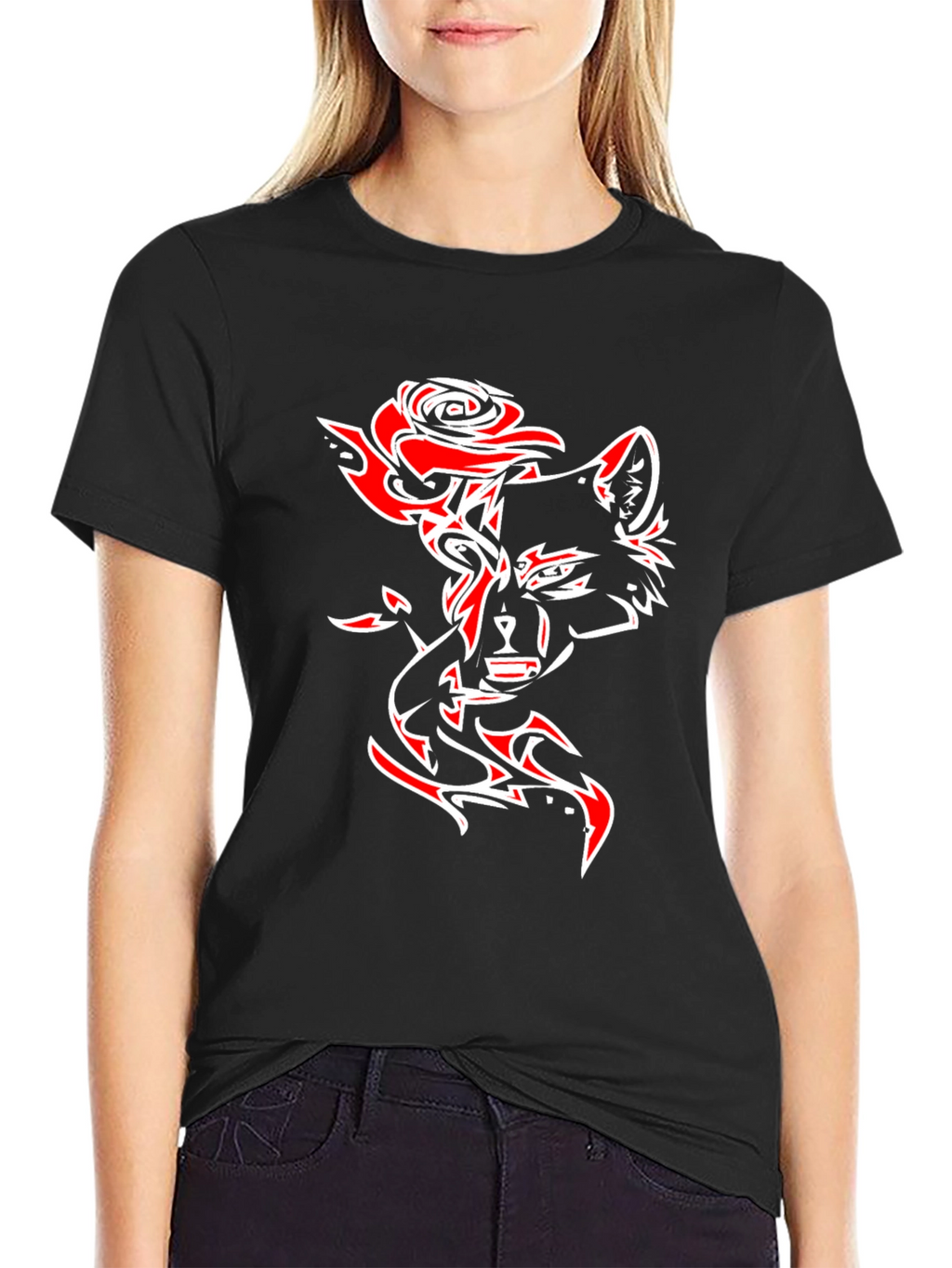 Wolf Rose Graphic T-Shirt - Black
